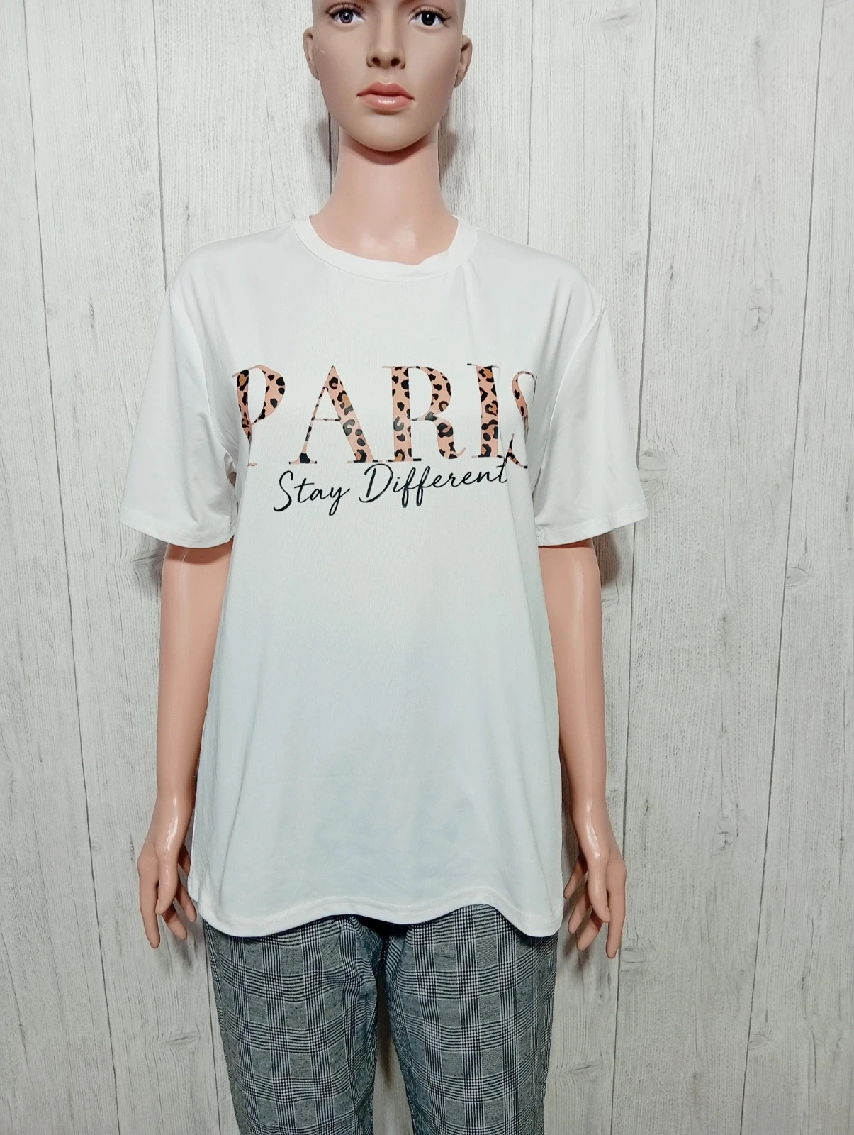 T-shirt imprimé manches courtes femme - taille 16 ans - couleur blanc marron et noir – taille 16 ans / 176 cm