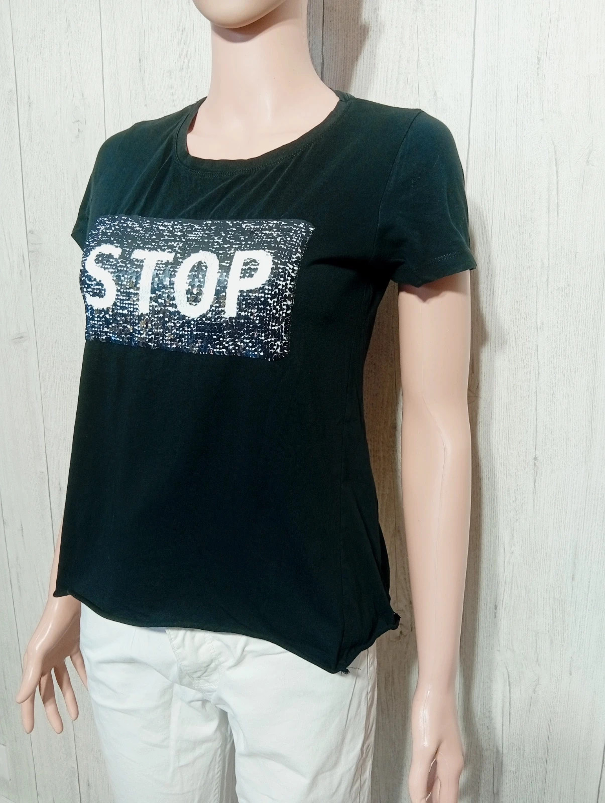T-shirt manche courte femme - taille S/36 - Pull & bear - couleur noir et blanc – Pull & Bear – taille S / 36 / 8 5