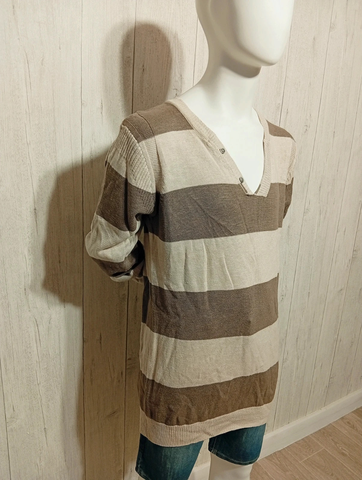 Sweat col V manches longues homme - taille XL/42 - Devred - couleur marron beige – Devred – taille XL 4