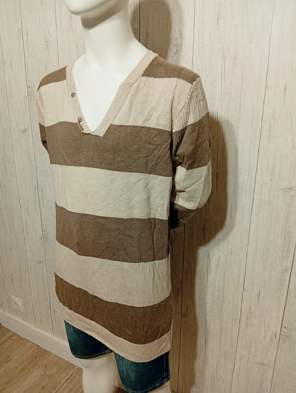 Sweat col V manches longues homme - taille XL/42 - Devred - couleur marron beige – Devred – taille XL 5
