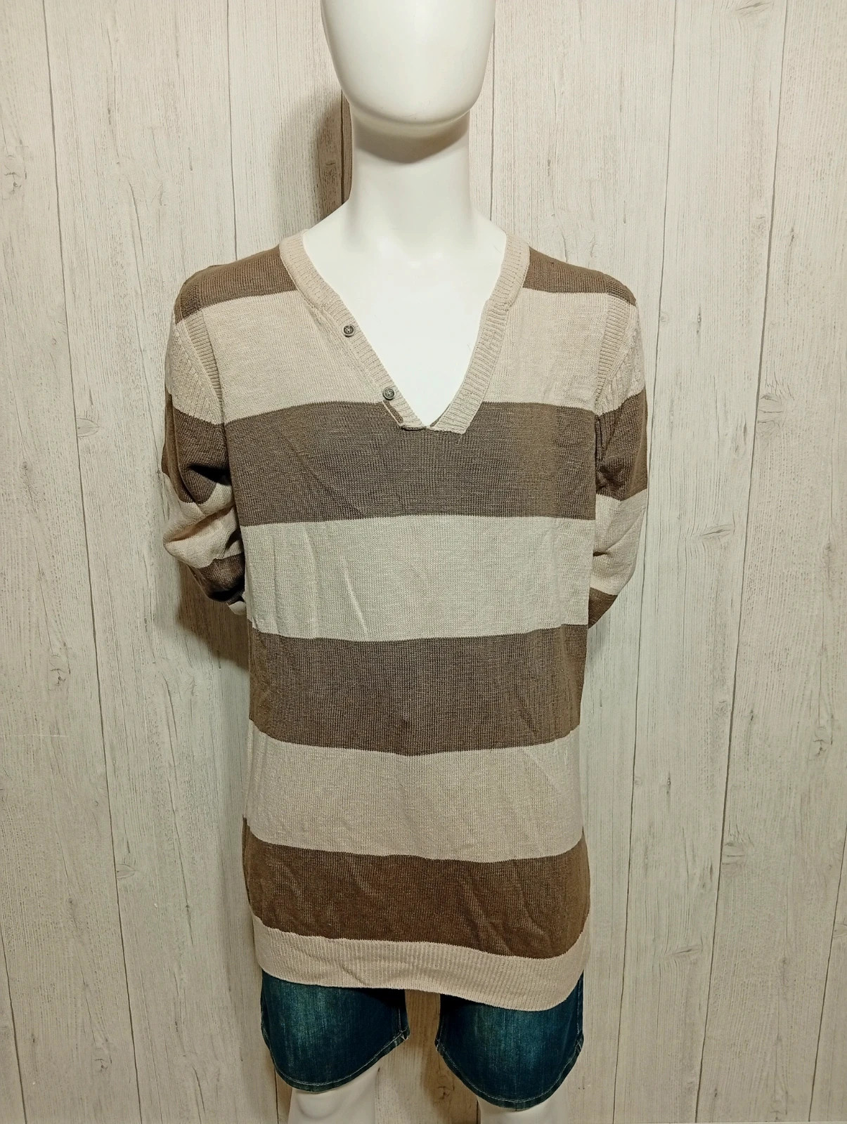 Sweat col V manches longues homme - taille XL/42 - Devred - couleur marron beige