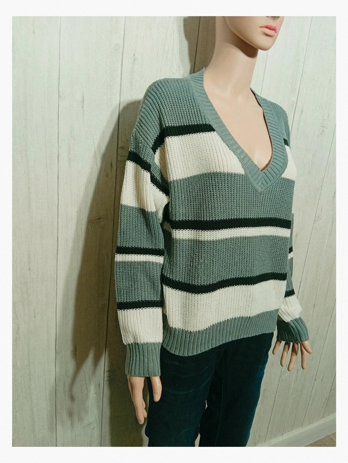 Pull femme col V - shein - couleur gris crème et noir - taille M/38 – Shein – taille M / 38 / 10 4