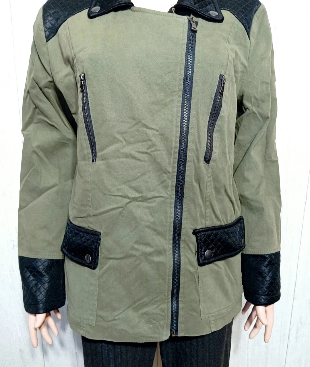 Veste perfecto femme - taille XL/42 - couleur kaki et noir – taille XL / 42 / 14 3
