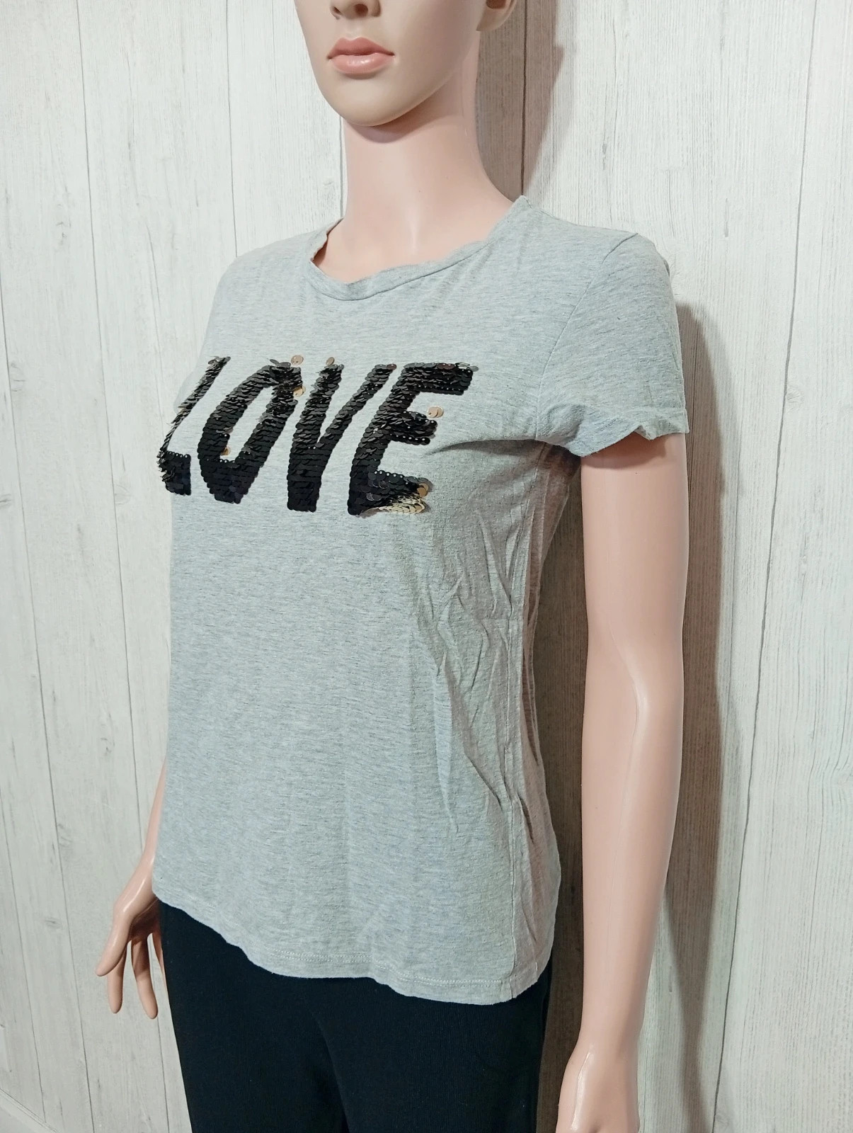 T-shirt manche courte femme - taille S/36 - Kiabi - couleur gris noir dore – Kiabi – taille S / 36 / 8 5