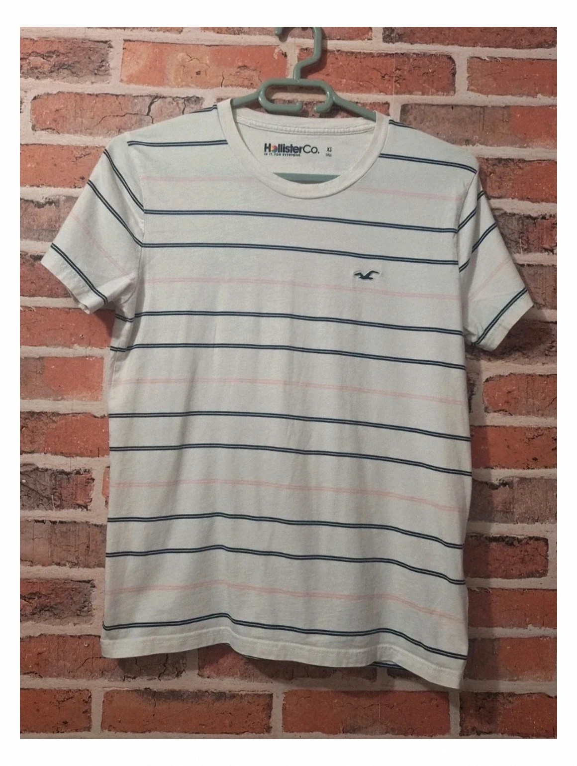 T-shirt homme manche courte - hollister - Taille XS/34 - couleur blanc marine et rose