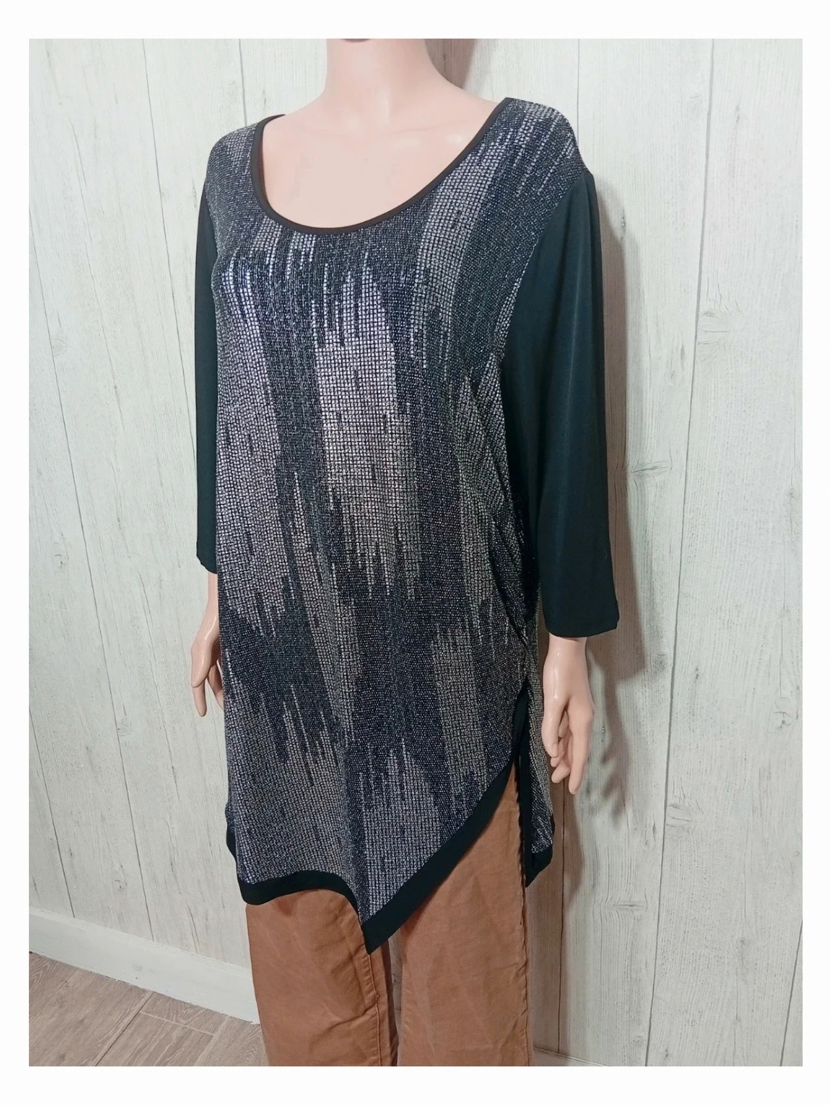 Blouse mia moda - taille 54 - couleur noir et argente femme – Mia moda – taille 7XL / 54 / 26 5