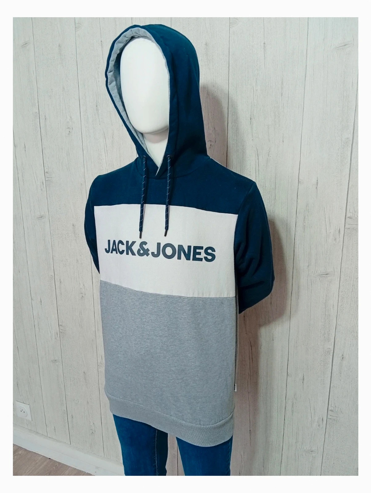Pull homme jack&jones - taille M/38 - couleur gris marine et blanc à capuche – Jack & Jones – taille M 5
