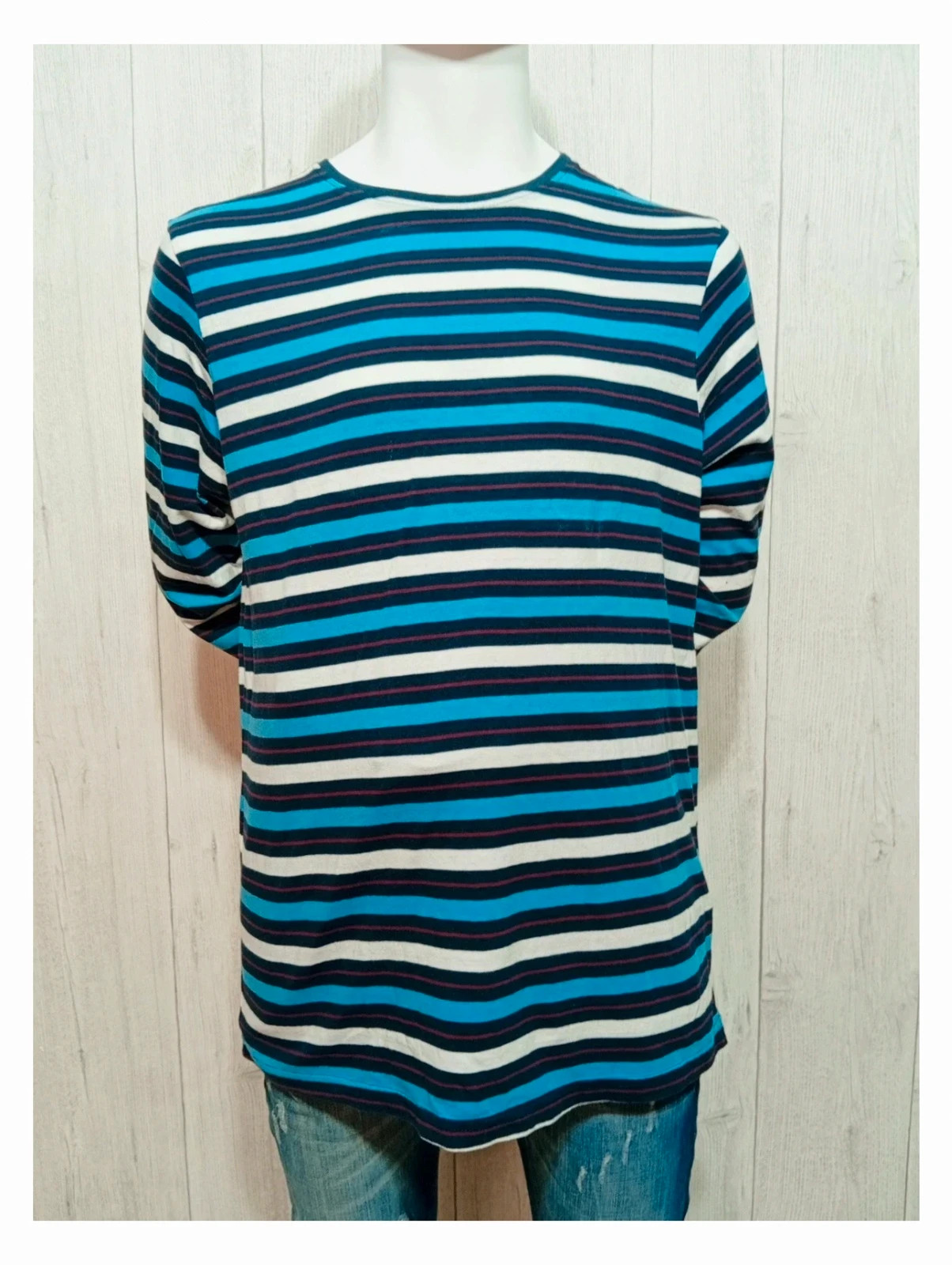 T-shirt Livergy homme manche longue - couleur marine bleu blanc - taille M/38