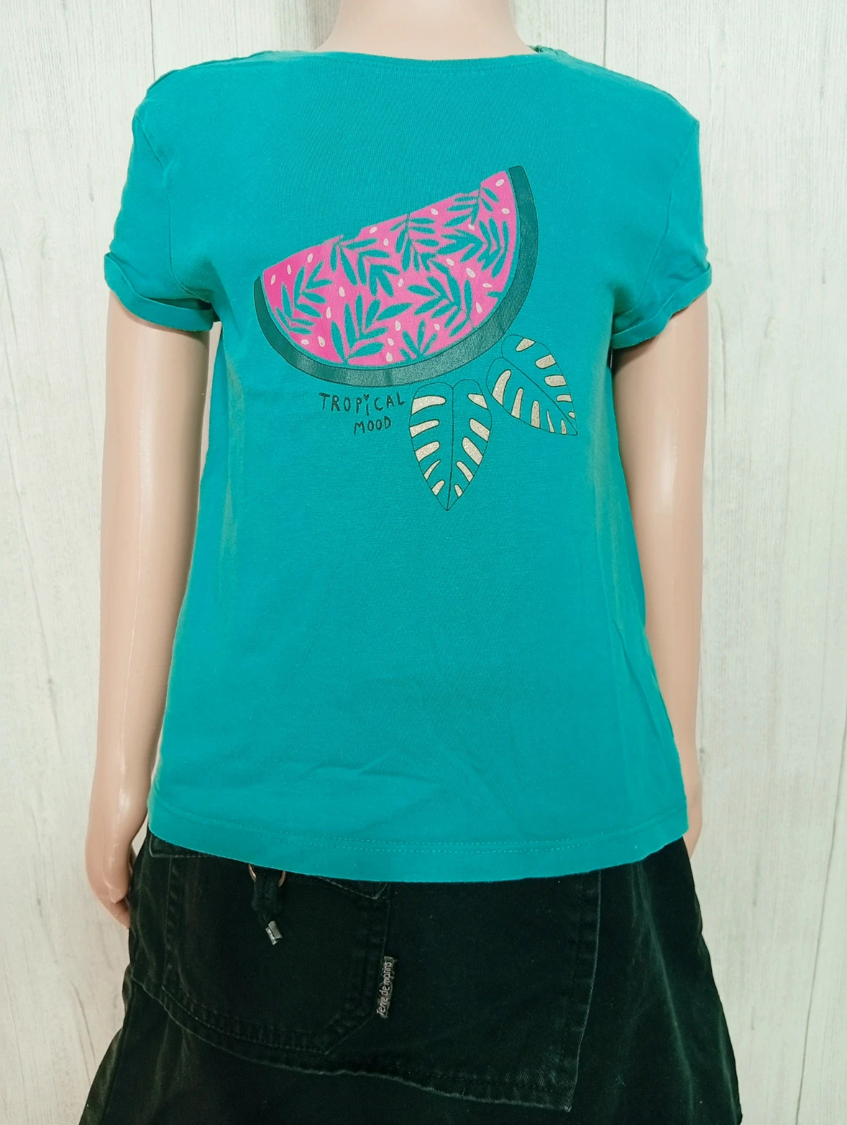 T-shirt manche courtes fille - taille 5 ans (110 cm) - tape A loeil - couleur vert foncé fushia – Tape à l'œil – taille 5 ans / 110 cm 3