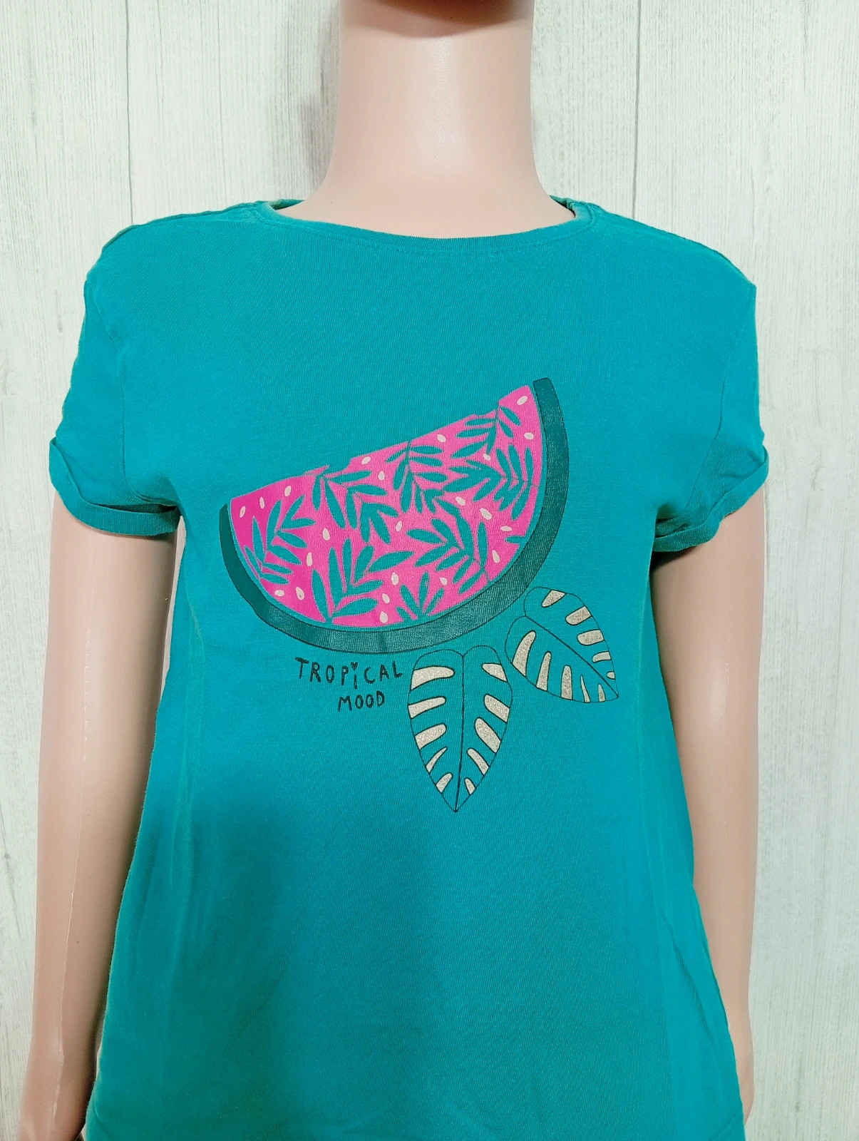 T-shirt manche courtes fille - taille 5 ans (110 cm) - tape A loeil - couleur vert foncé fushia – Tape à l'œil – taille 5 ans / 110 cm 2