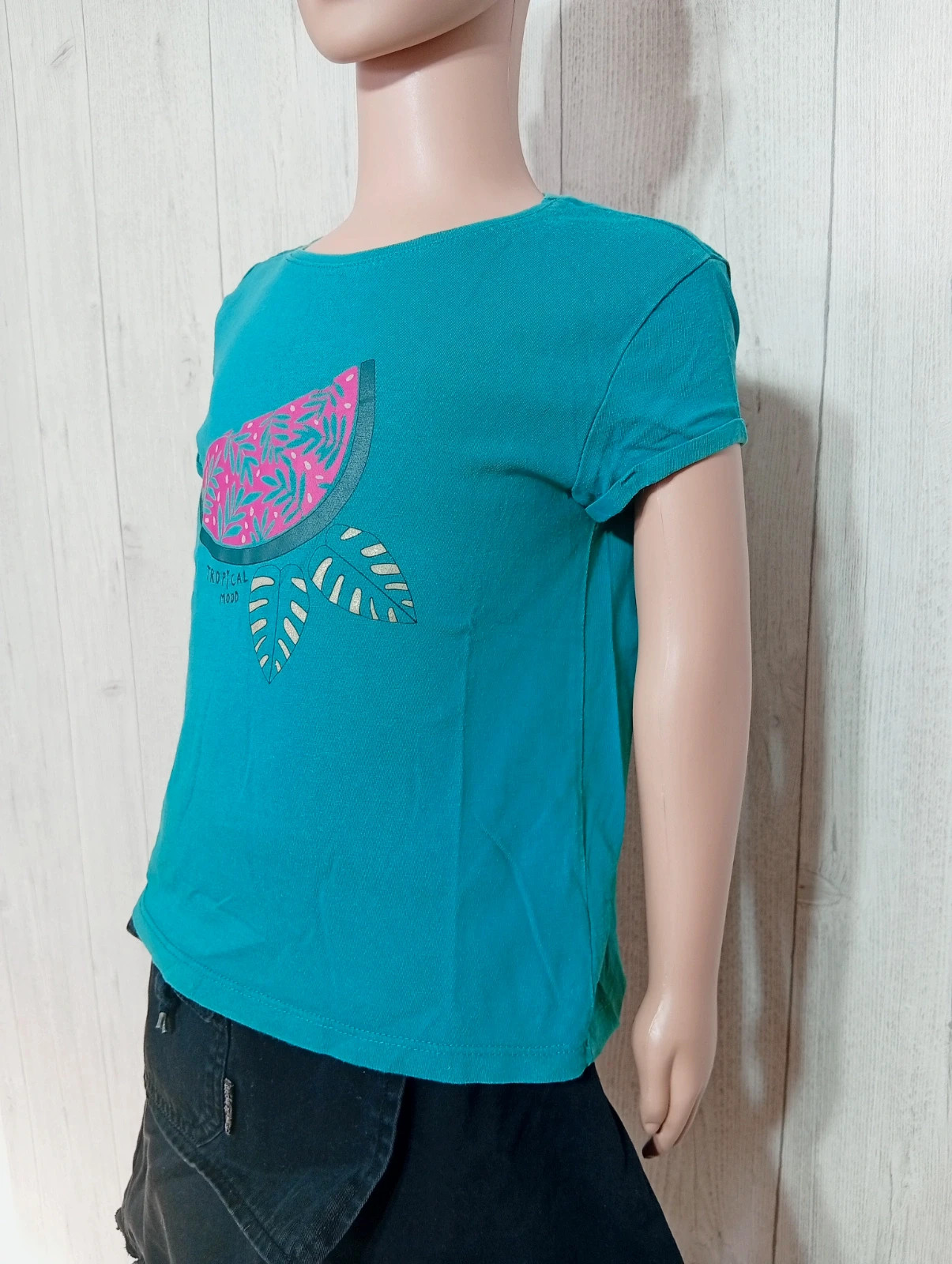 T-shirt manche courtes fille - taille 5 ans (110 cm) - tape A loeil - couleur vert foncé fushia – Tape à l'œil – taille 5 ans / 110 cm 5