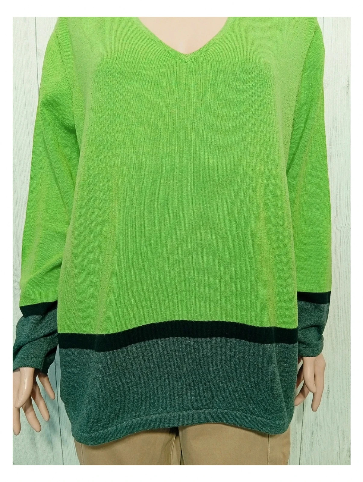 Pull femme col V - marble - couleur vert et gris - Taille XL/42 – Marble – taille XL / 42 / 14 3