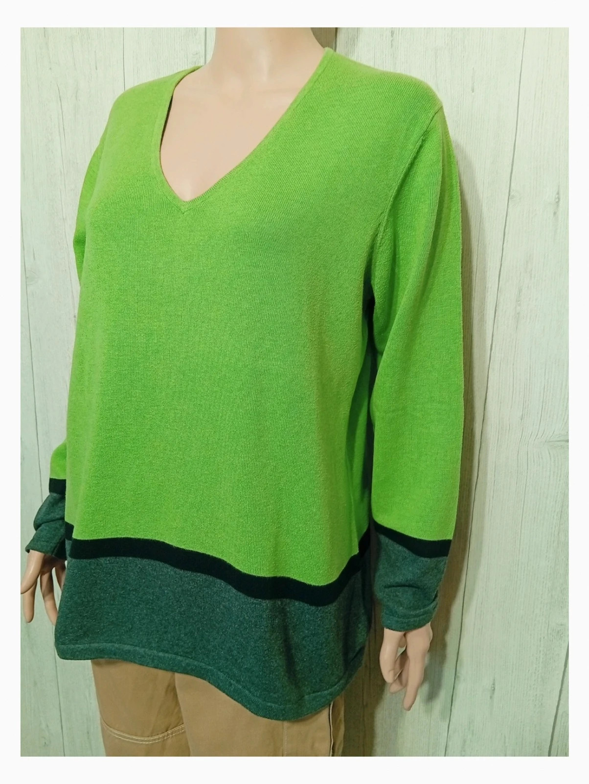 Pull femme col V - marble - couleur vert et gris - Taille XL/42 – Marble – taille XL / 42 / 14 5