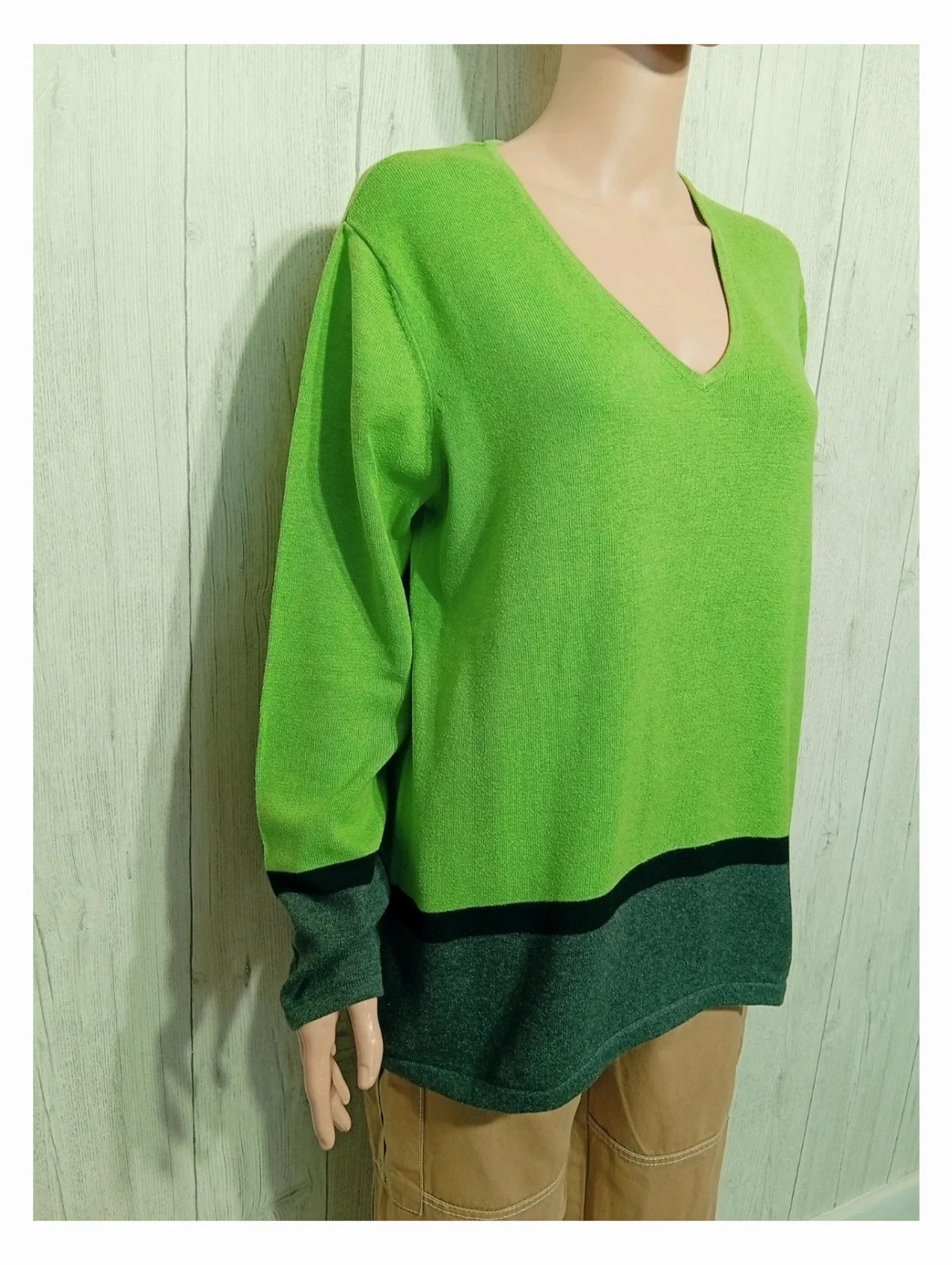 Pull femme col V - marble - couleur vert et gris - Taille XL/42 – Marble – taille XL / 42 / 14 4