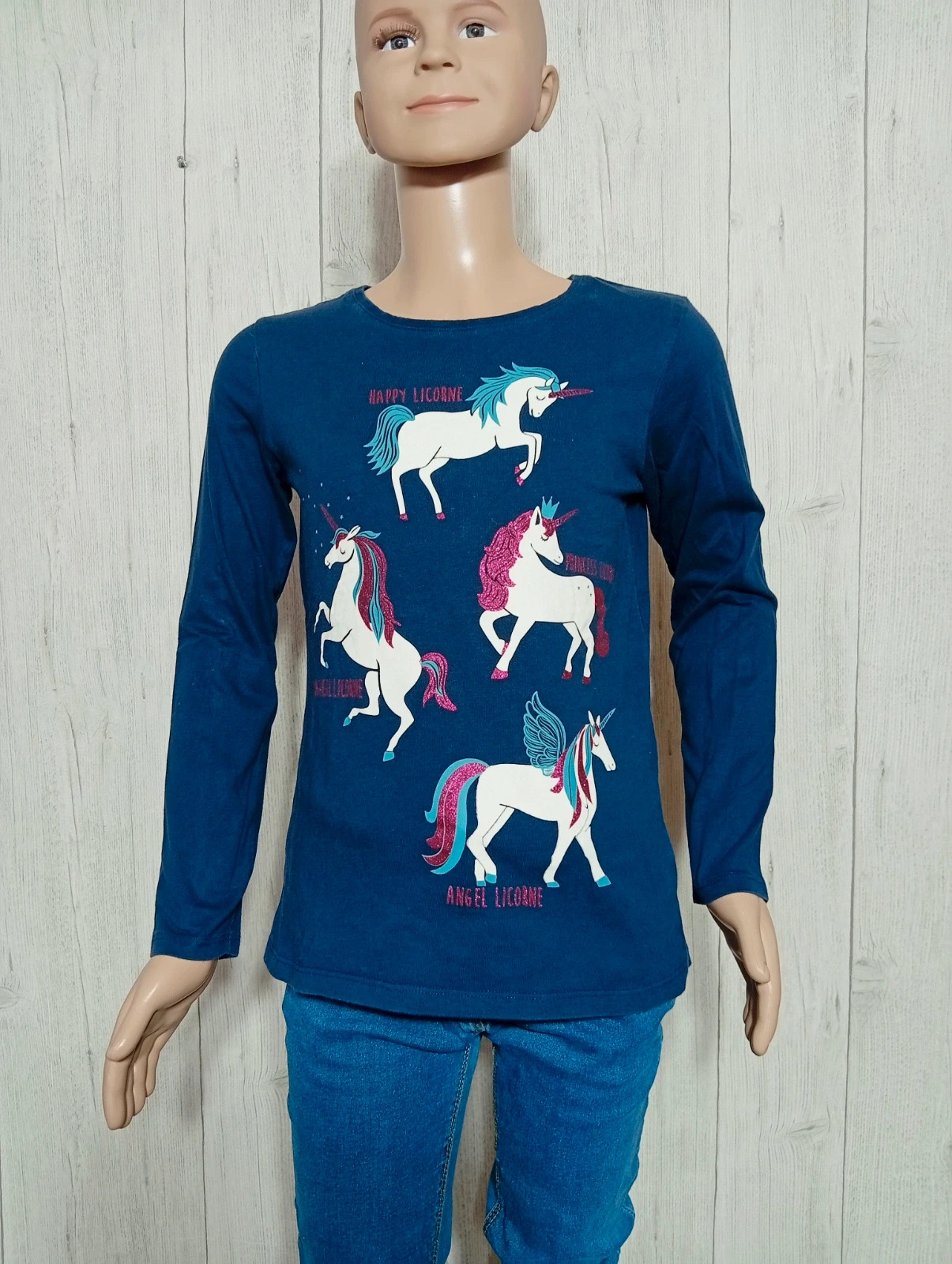 T-shirt manches longues fille-taille 10 ans ( 131/143 cm)-inextenso-couleur marine blanc multicolore – In Extenso – taille 10 ans / 140 cm