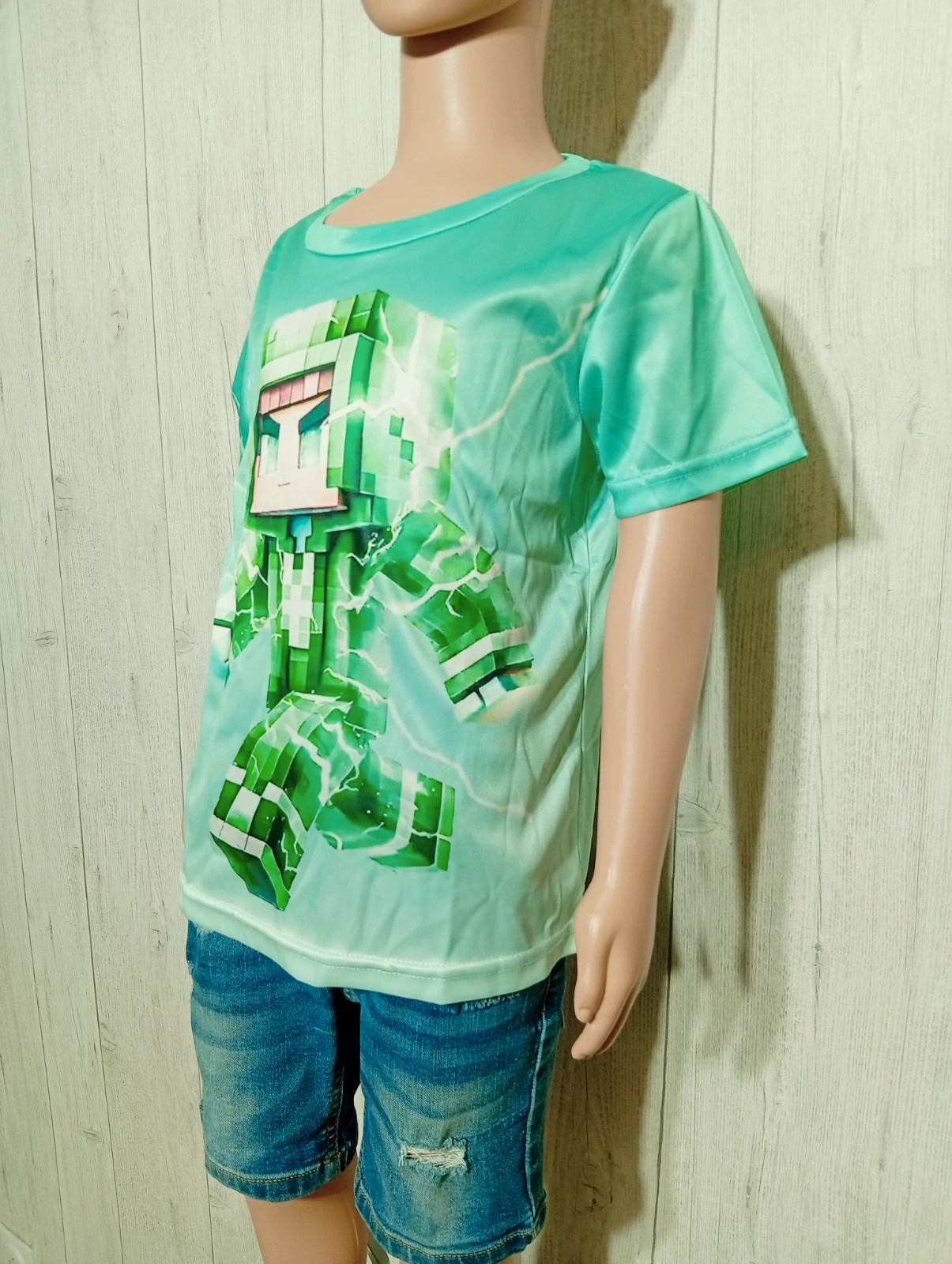 T-shirt imprimé manches courtes minecraft- taille 5/6 ans - couleur menthe vert – Minecraft – taille 5 ans / 110 cm 5