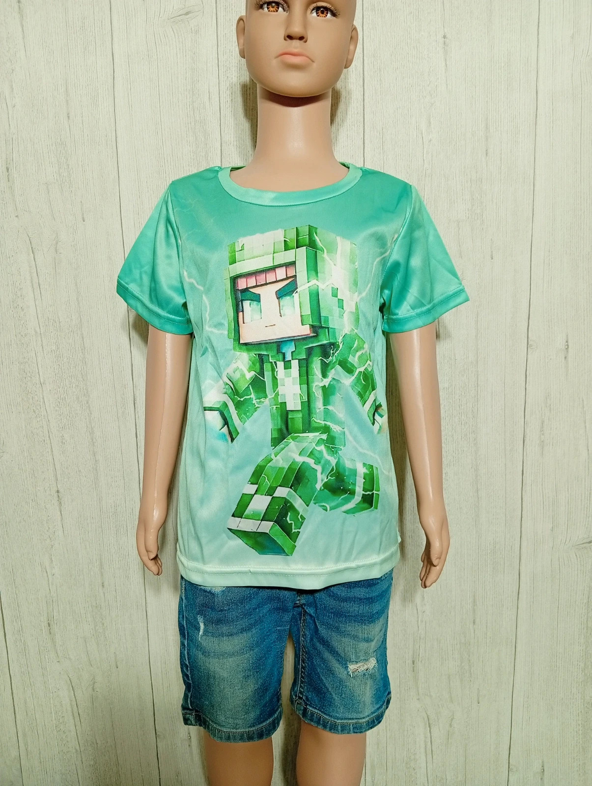 T-shirt imprimé manches courtes minecraft- taille 5/6 ans - couleur menthe vert