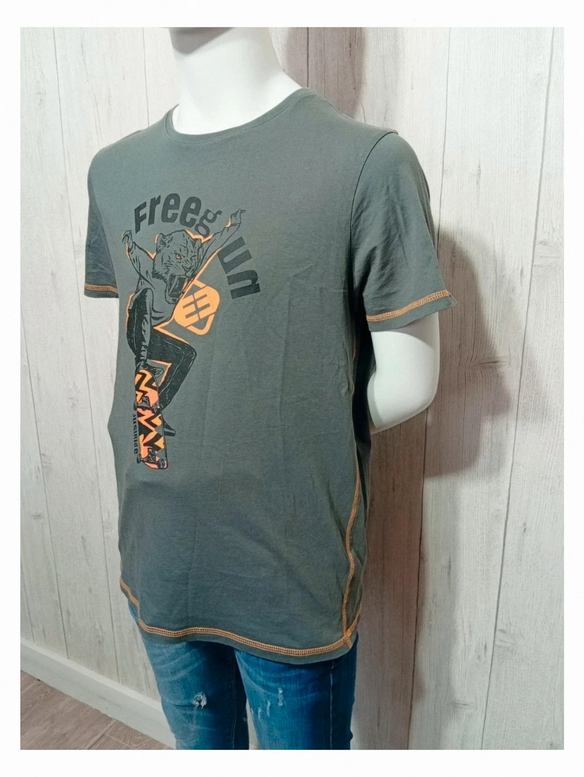 T-shirt homme manche courte - freegun - taille M/38 - couleur gris et jaune – Freegun – taille M 5