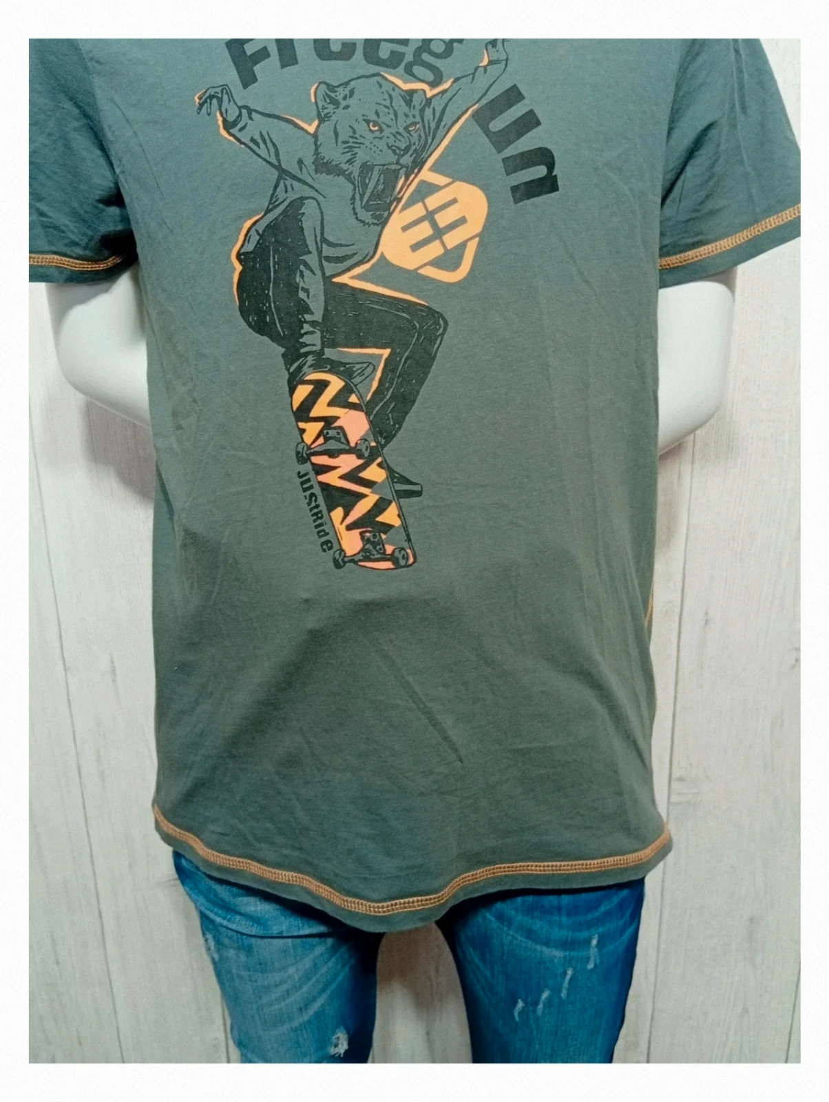 T-shirt homme manche courte - freegun - taille M/38 - couleur gris et jaune – Freegun – taille M 3