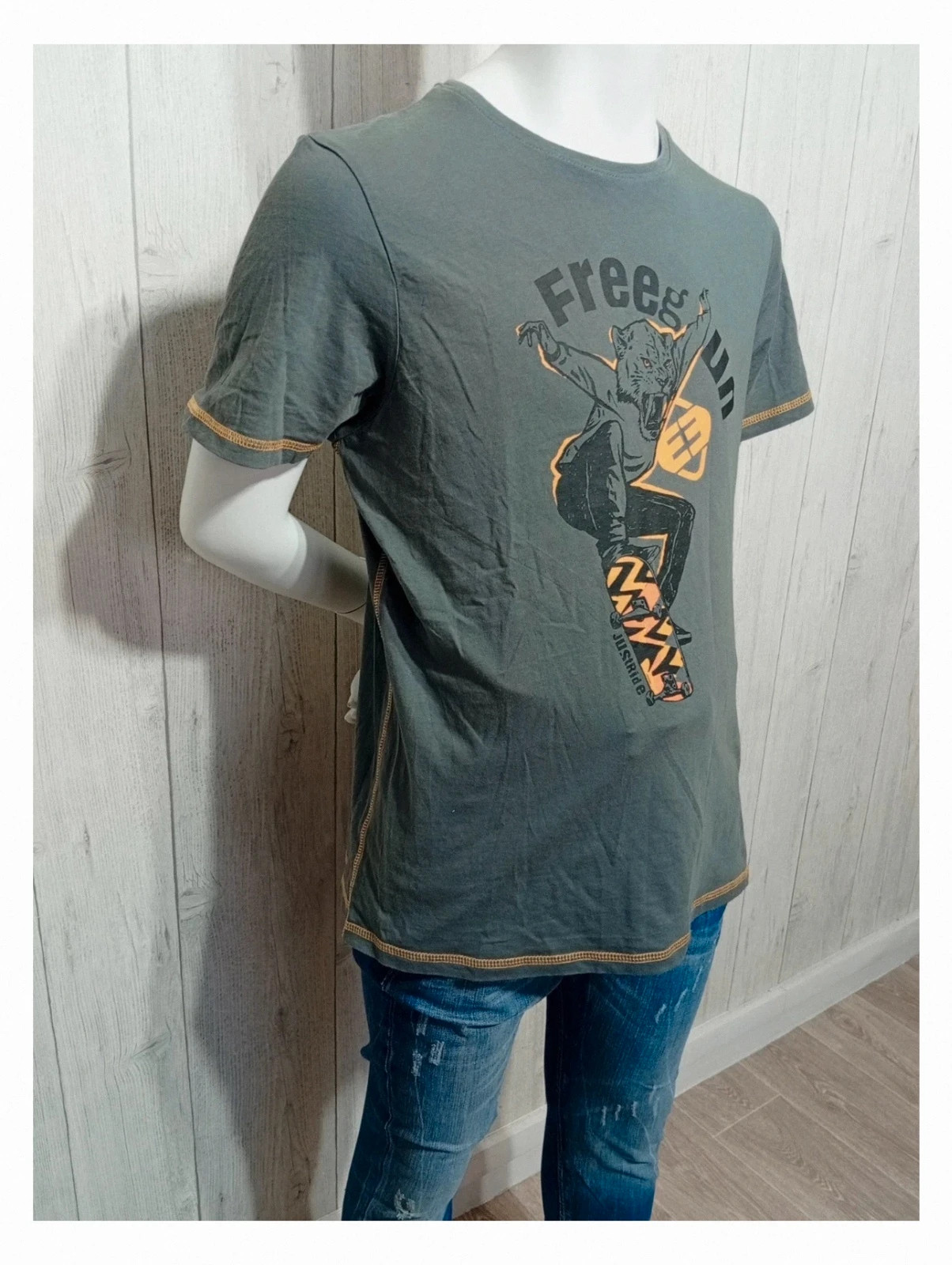 T-shirt homme manche courte - freegun - taille M/38 - couleur gris et jaune – Freegun – taille M 4