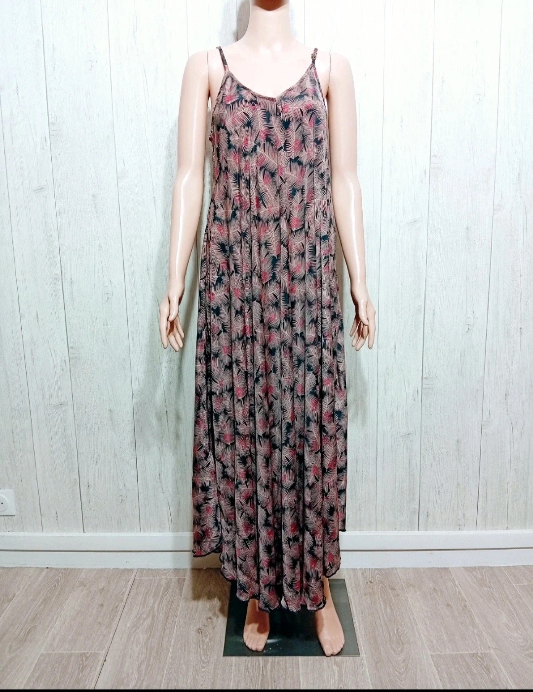 Robe longue d'été à motif femme - Taille unique - Algo Bonito - couleur noir rose