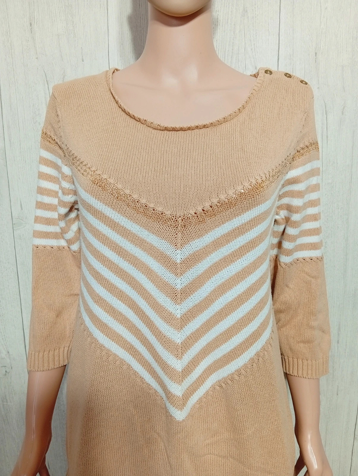 Pull a Manches longues femme- taille XL/42 - Damart - couleur beige et blanc – Damart – taille XL / 42 / 14 2
