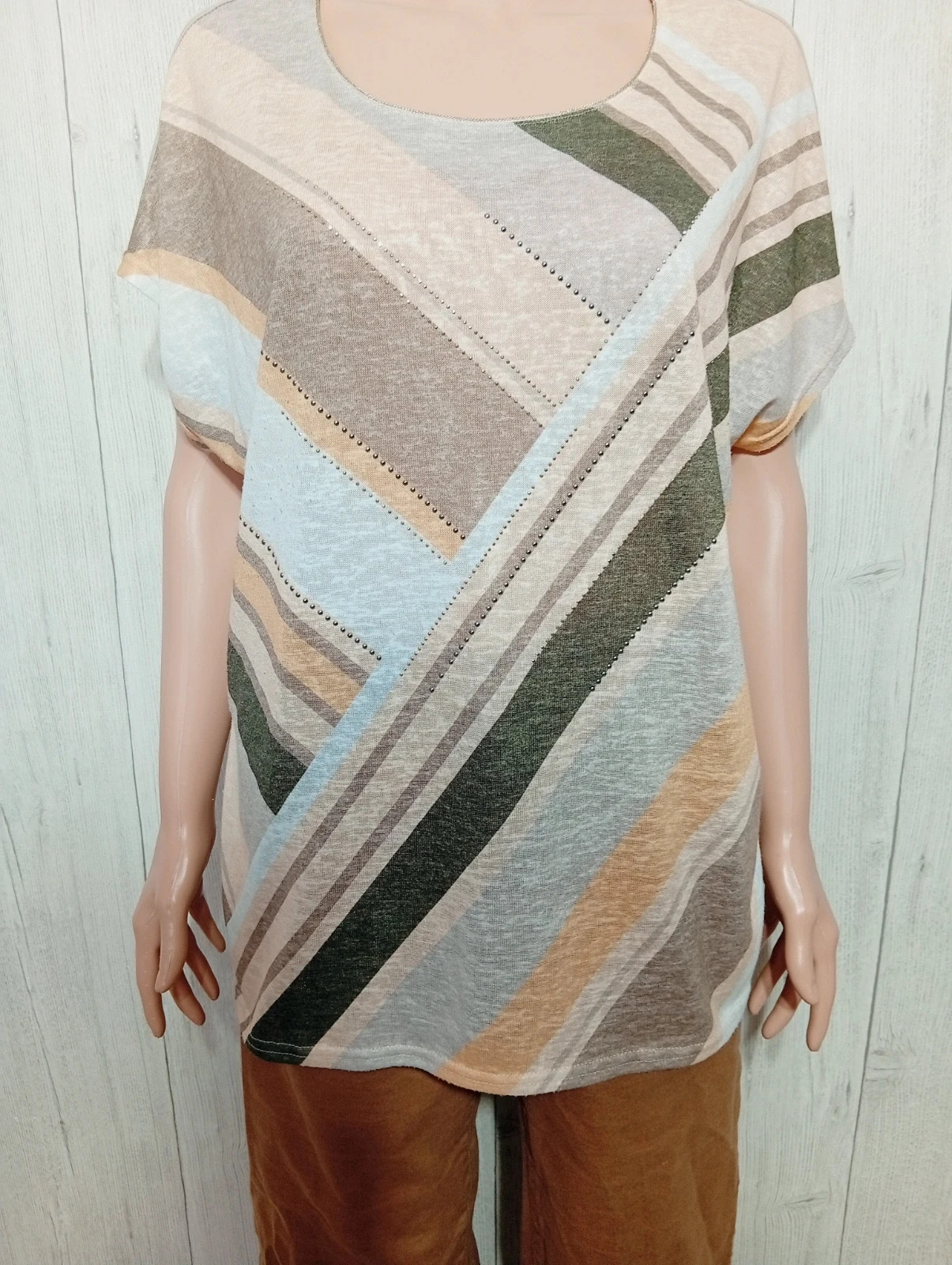 Blouse manche courte femme - taille XL/42 ( taille 4) - couleur beige multicolore – taille XL / 42 / 14 3