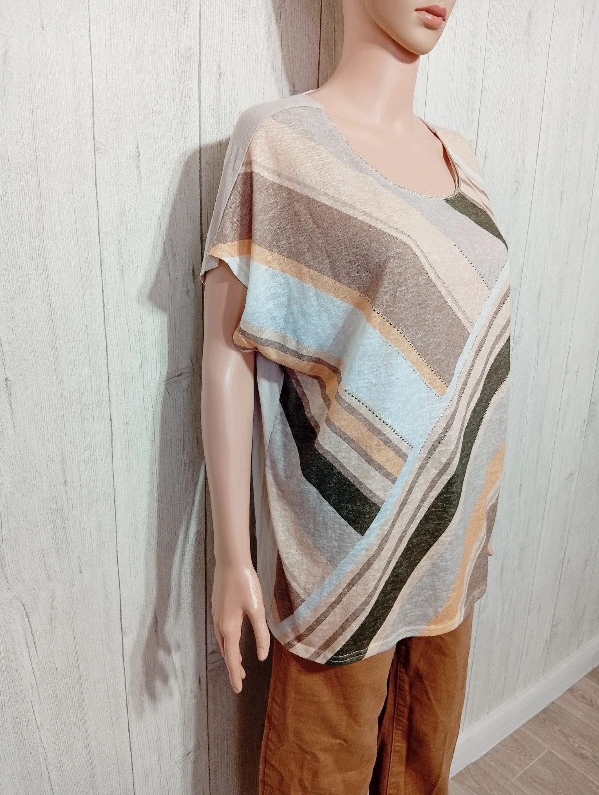 Blouse manche courte femme - taille XL/42 ( taille 4) - couleur beige multicolore – taille XL / 42 / 14 4