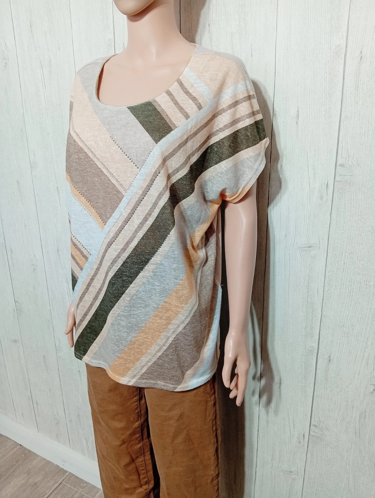 Blouse manche courte femme - taille XL/42 ( taille 4) - couleur beige multicolore – taille XL / 42 / 14 5