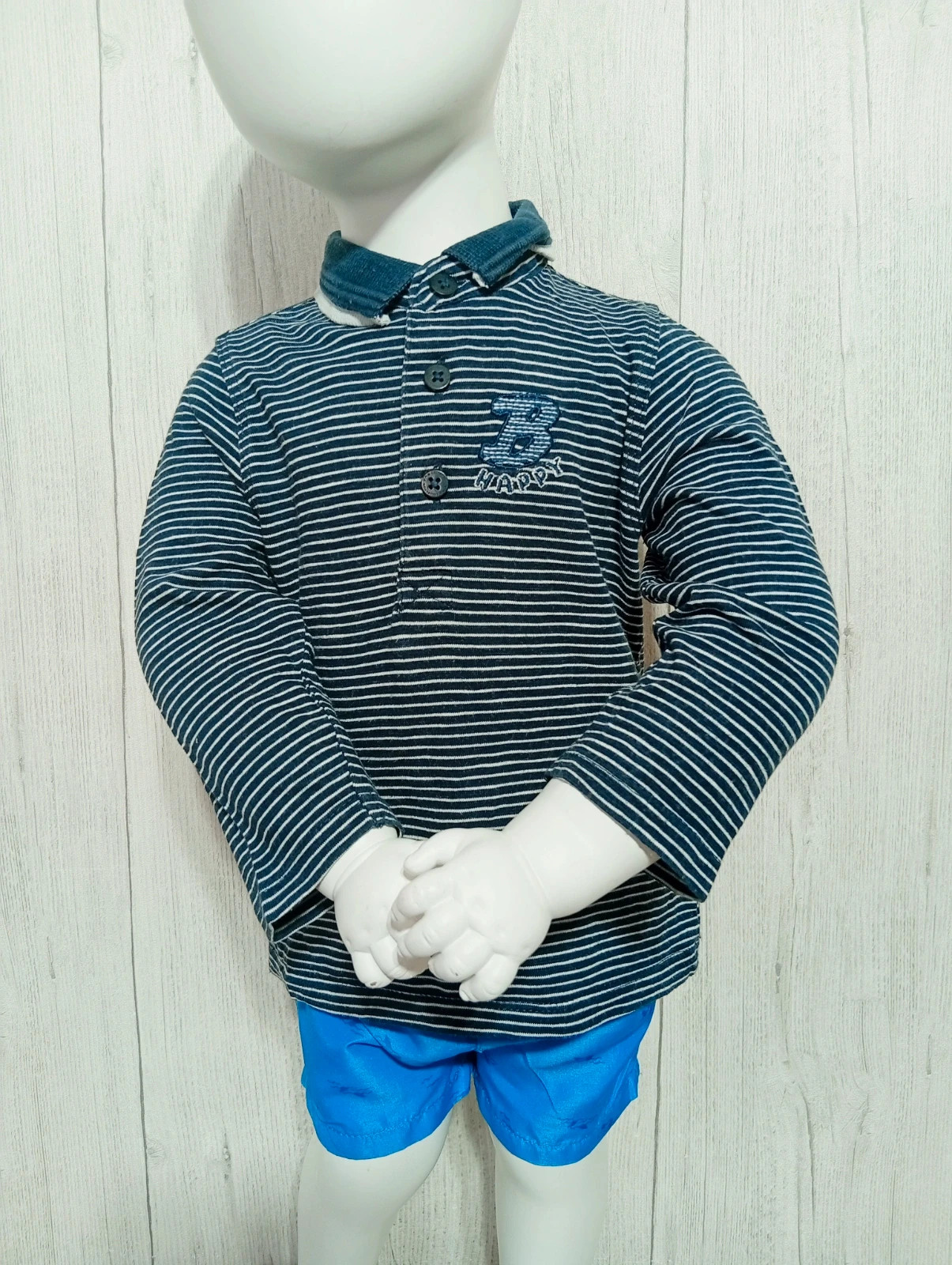Polo manches longues garçon - taille 18 mois ( 80 cm) - tape a l'oeil - couleur marine et blanc