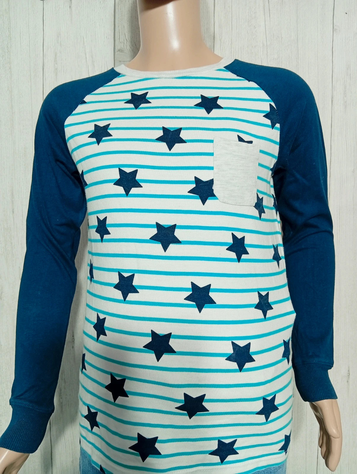 T-shirt manches longues garçon - taille 8 ans ( 128 cm) - okaidi - couleur marine menthe et blanc – Okaïdi – taille 8 ans / 128 cm 2