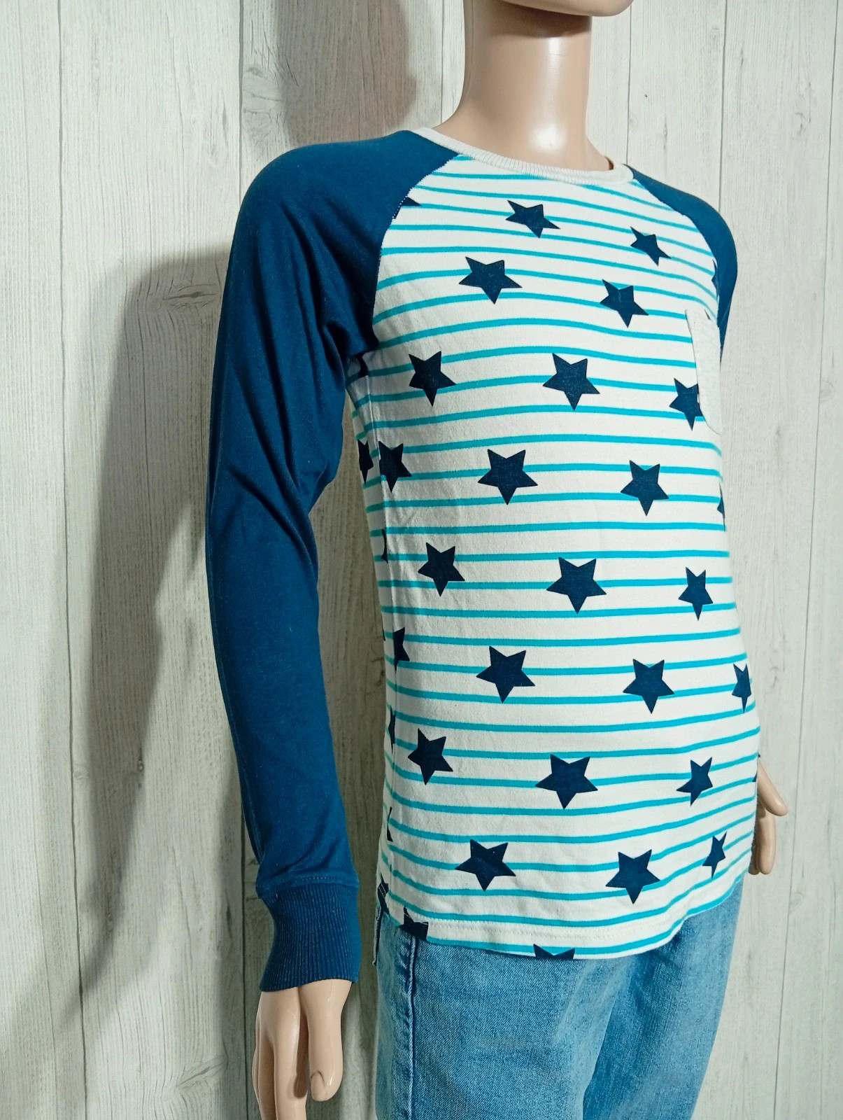 T-shirt manches longues garçon - taille 8 ans ( 128 cm) - okaidi - couleur marine menthe et blanc – Okaïdi – taille 8 ans / 128 cm 4