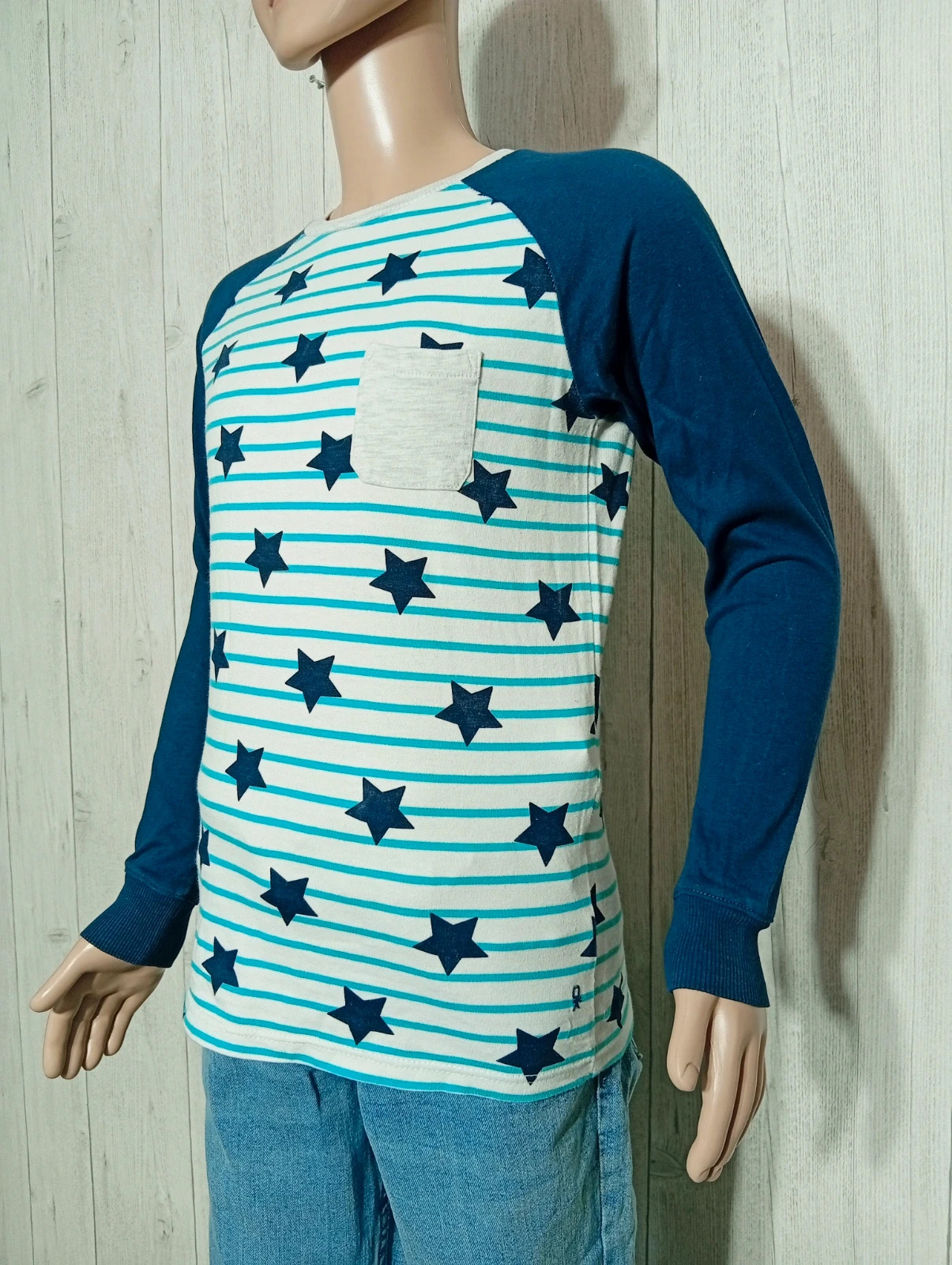 T-shirt manches longues garçon - taille 8 ans ( 128 cm) - okaidi - couleur marine menthe et blanc – Okaïdi – taille 8 ans / 128 cm 5