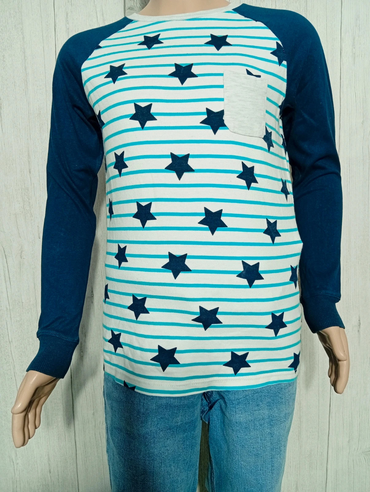 T-shirt manches longues garçon - taille 8 ans ( 128 cm) - okaidi - couleur marine menthe et blanc – Okaïdi – taille 8 ans / 128 cm 3