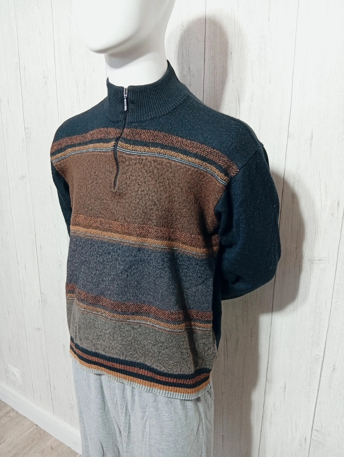 Pull polaire homme - taille L/40 - Tissaia - couleur marron et noir – Tissaia – taille L 5