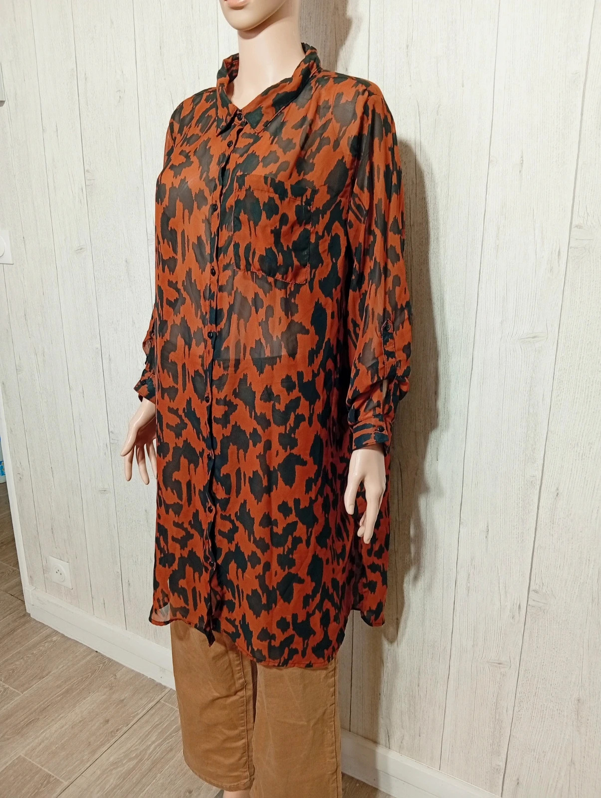 Chemisier femme - taille 4XL/48 - zeeman- couleur marron et noir – Zeeman – taille 4XL / 48 / 20 5