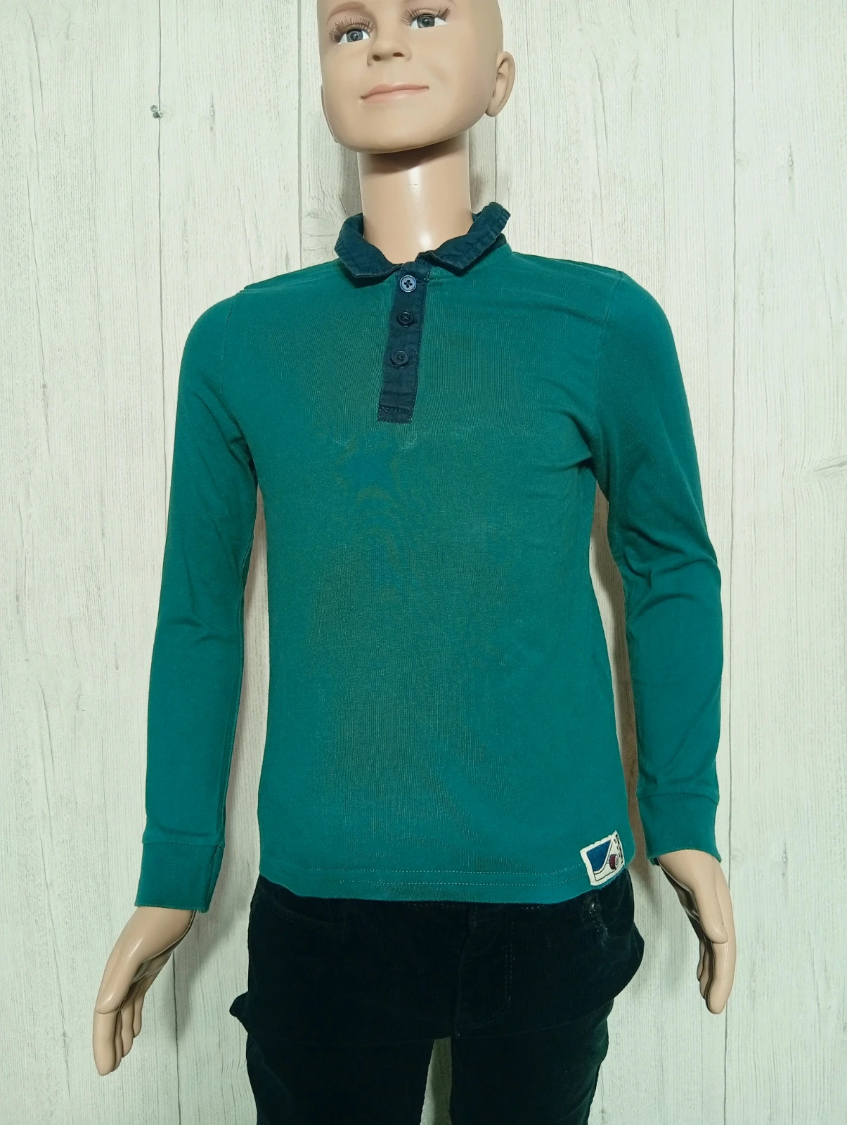 Polo manches longues garçon - taille 8 ans ( 126/131 cm) - Kiabi - couleur marine et Vert foncé – Kiabi – taille 8 ans / 128 cm