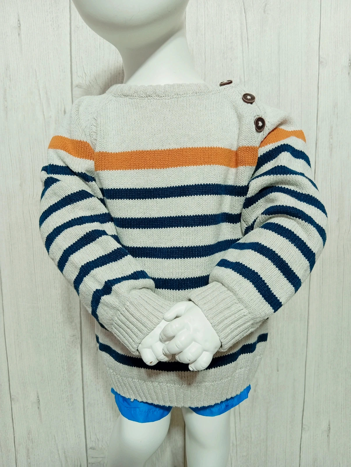 Pull a manches longues garçon - taille 18 mois (86 cm) - inextenso-couleur gris marine et moutarde – In Extenso – taille 18-24 mois / 86 cm