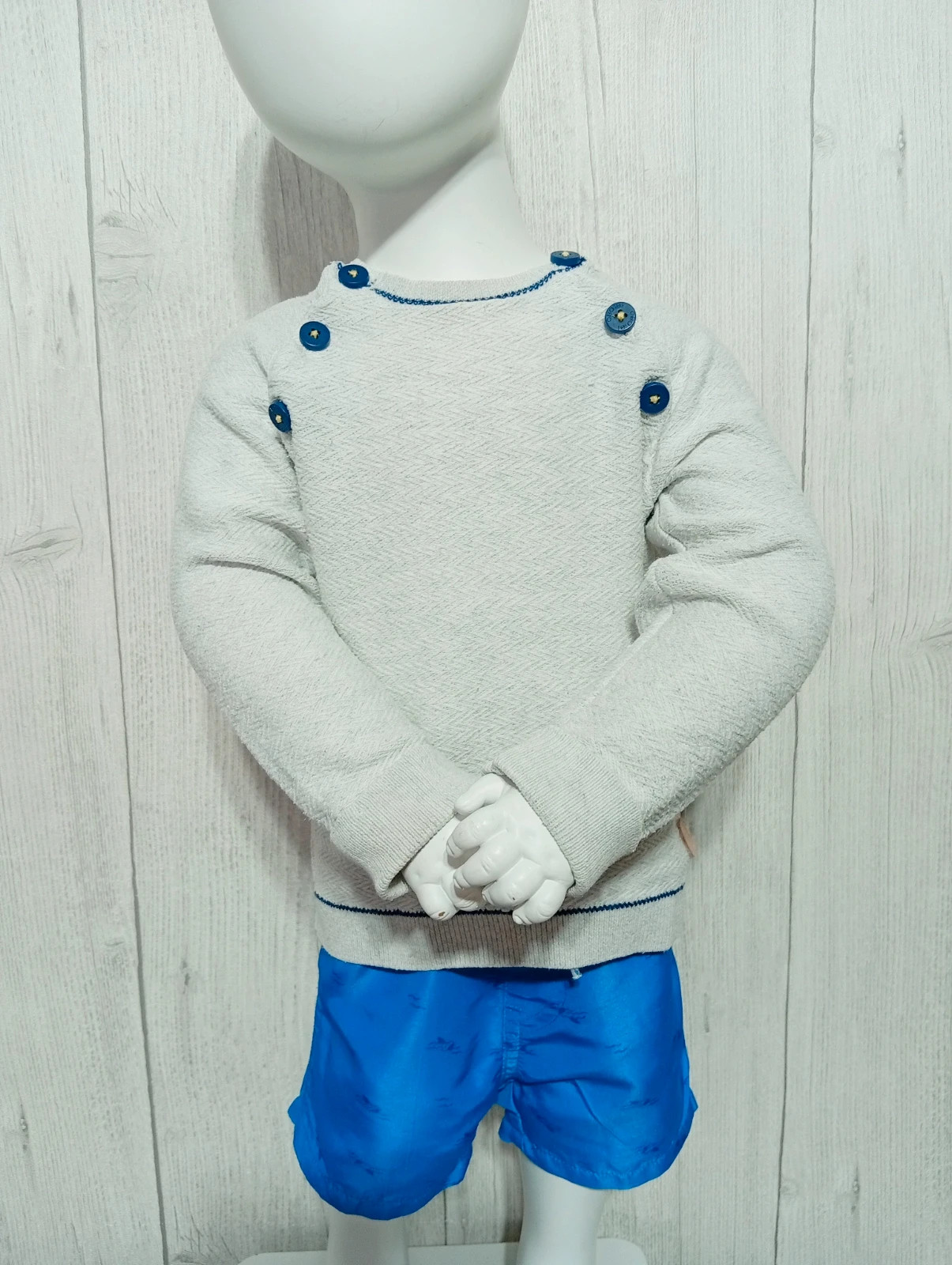 Pull a manche longue garçon - taille 18 mois (80 cm) - obaibi - couleur gris et marine – Obaïbi – taille 18-24 mois / 86 cm