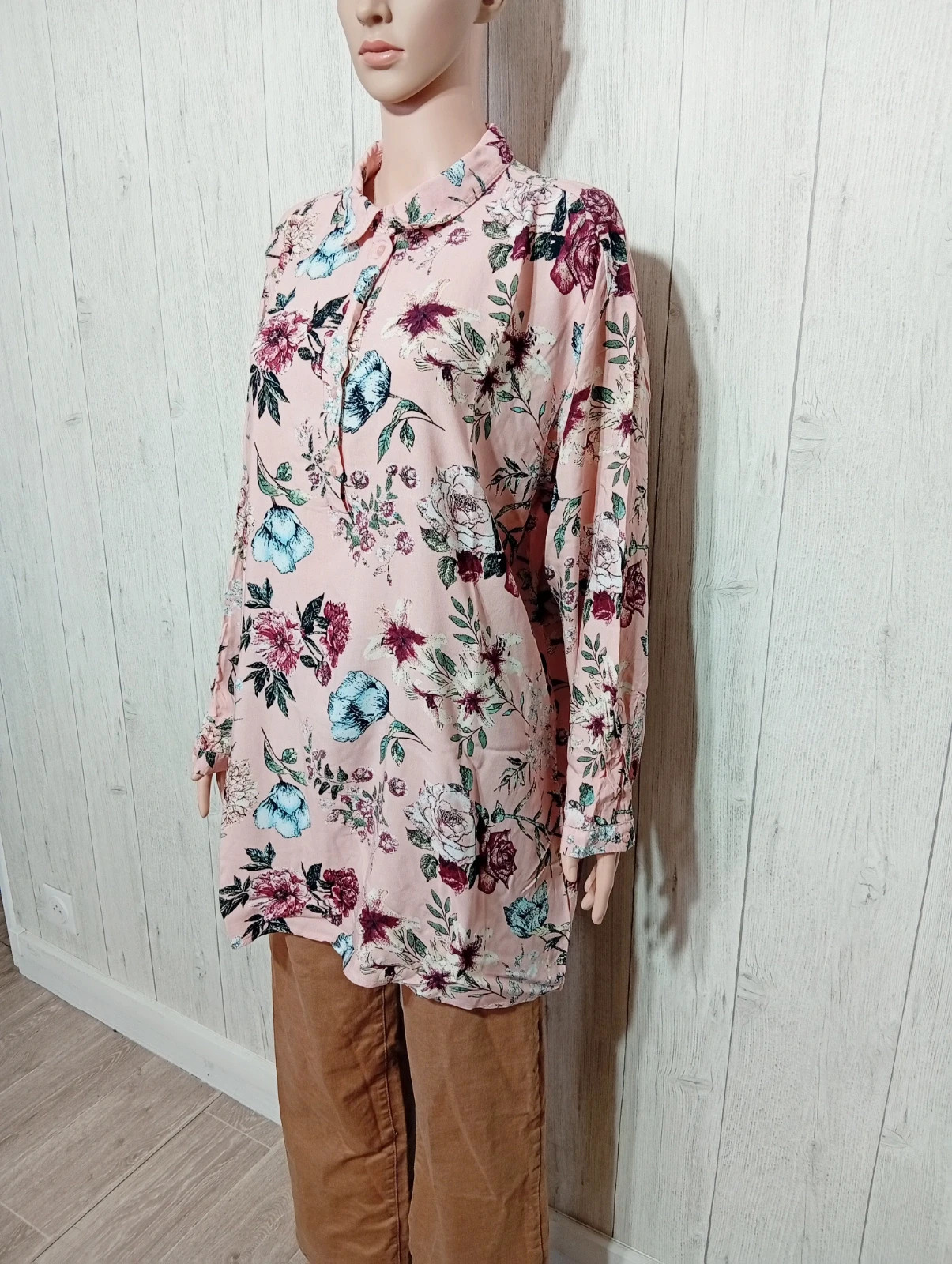Blouse a fleurs femme - taille 4XL/48 - Jean pascale - couleur rose multicolore – Jean Pascale – taille 4XL / 48 / 20 5
