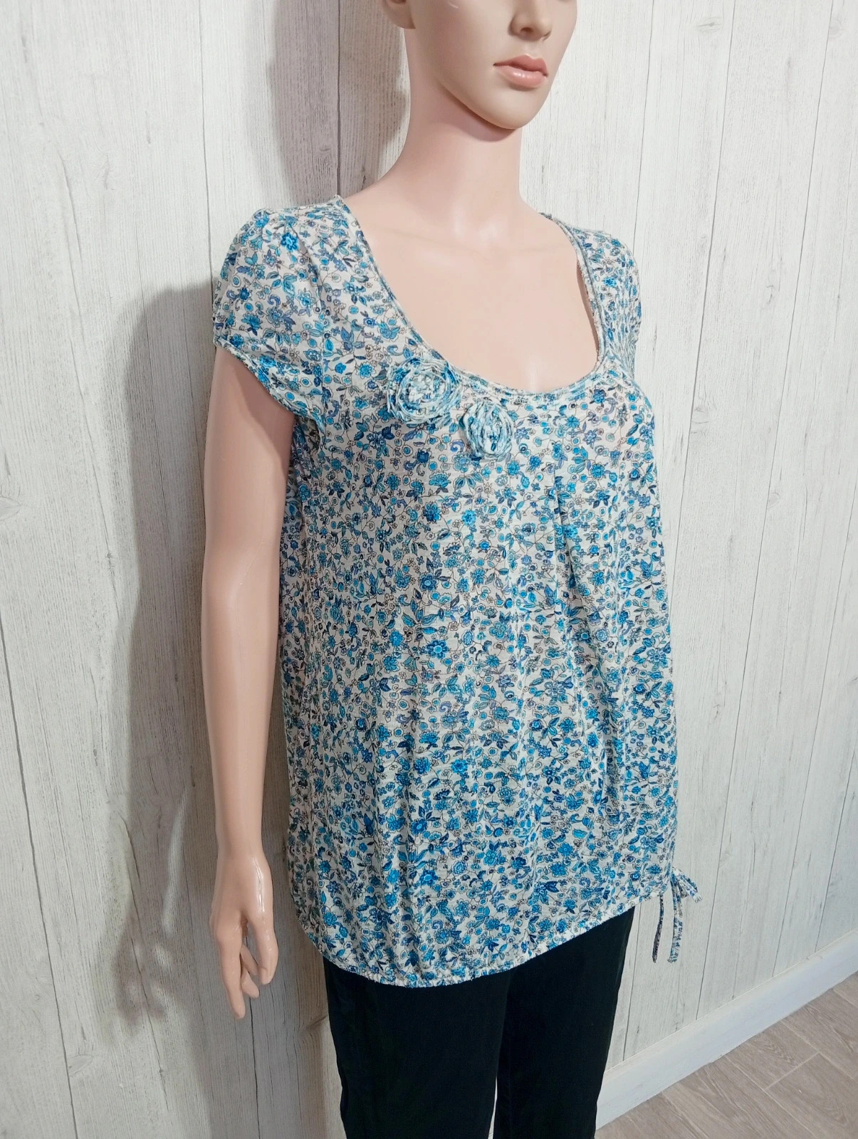 Blouse femme - taille XL/42 - camaïeu - couleur blanc bleu – Camaïeu – taille XL / 42 / 14 4