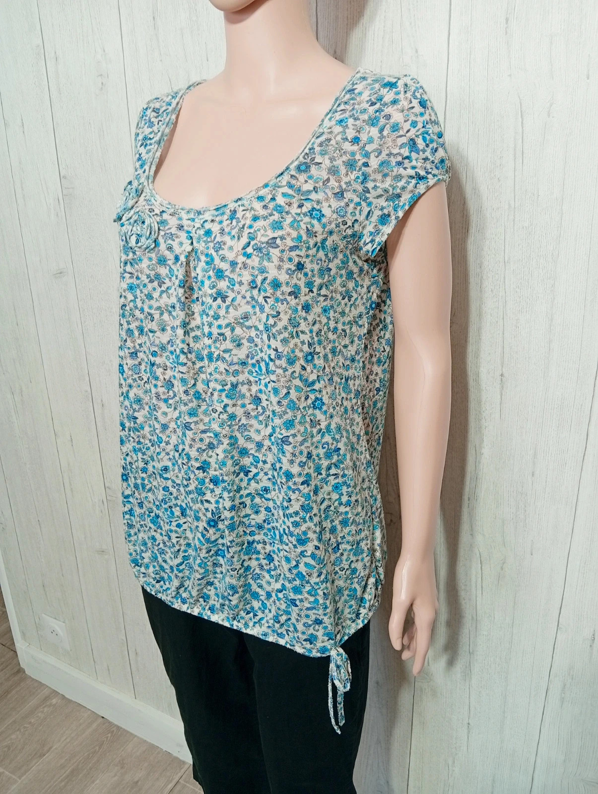 Blouse femme - taille XL/42 - camaïeu - couleur blanc bleu – Camaïeu – taille XL / 42 / 14 5
