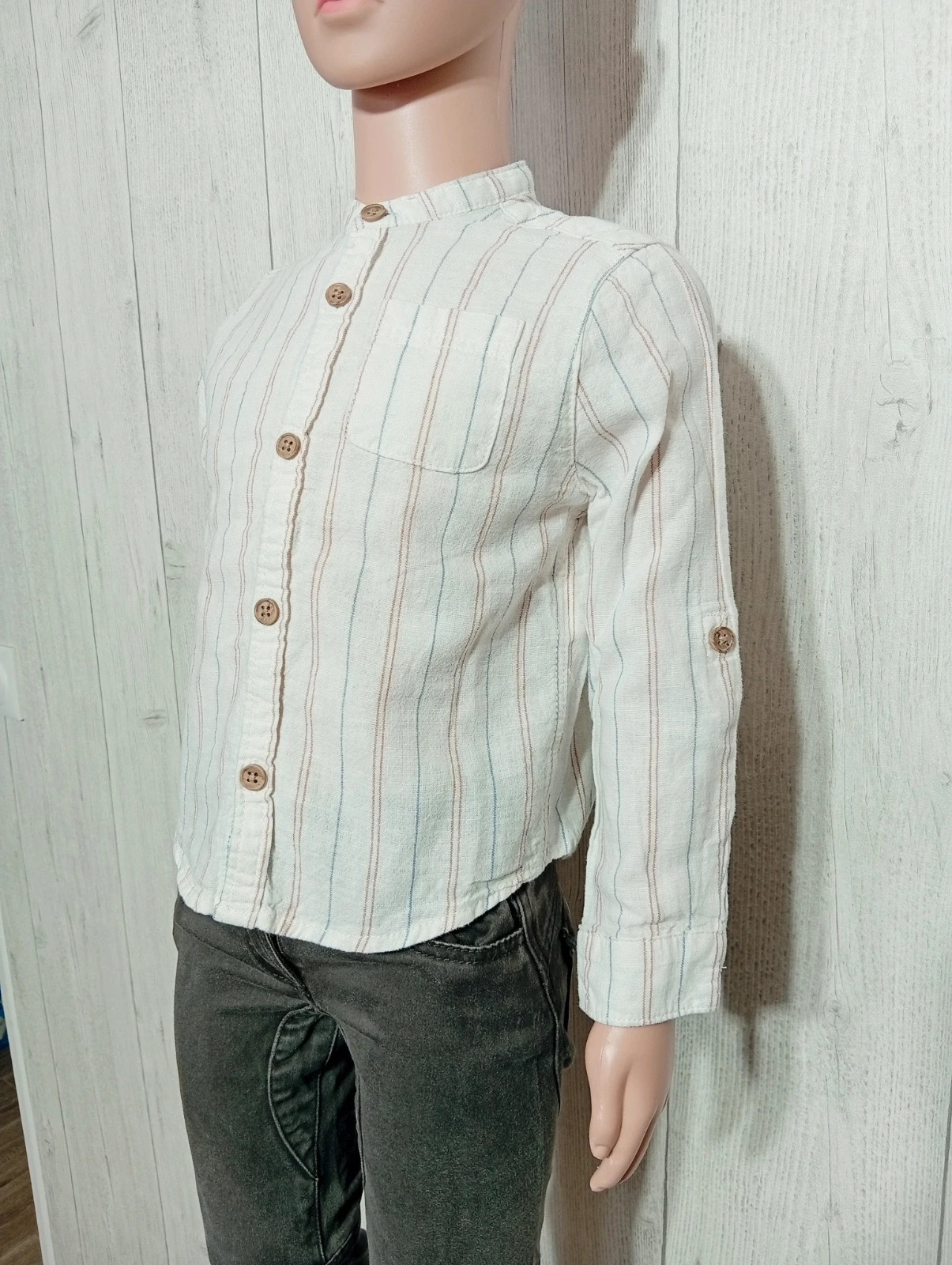 Chemise manche longue garçon - taille 3 ans (90/97 cm) - Kiabi - couleur creme bleu marron – Kiabi – taille 3 ans / 98 cm 5
