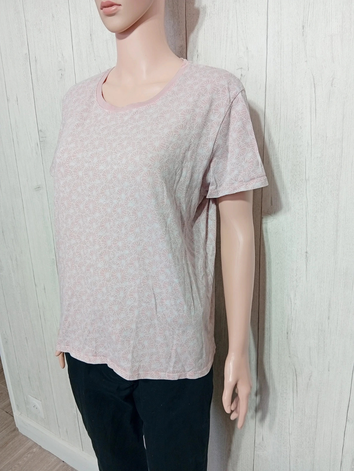 T-shirt manche courte a motif femme - taille XL/42 - Tex - couleur rose et blanc – TEX – taille XL / 42 / 14 5