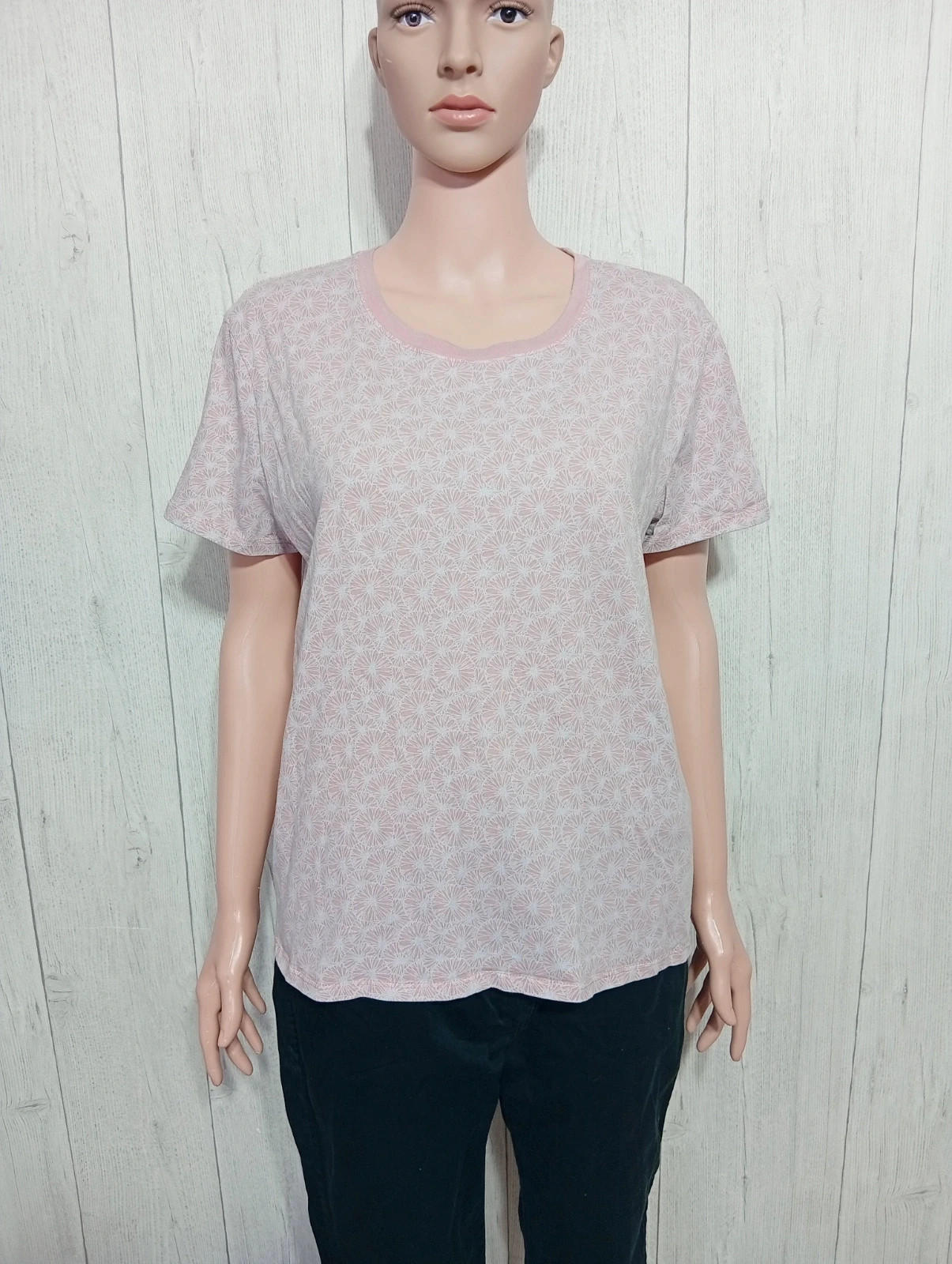 T-shirt manche courte a motif femme - taille XL/42 - Tex - couleur rose et blanc