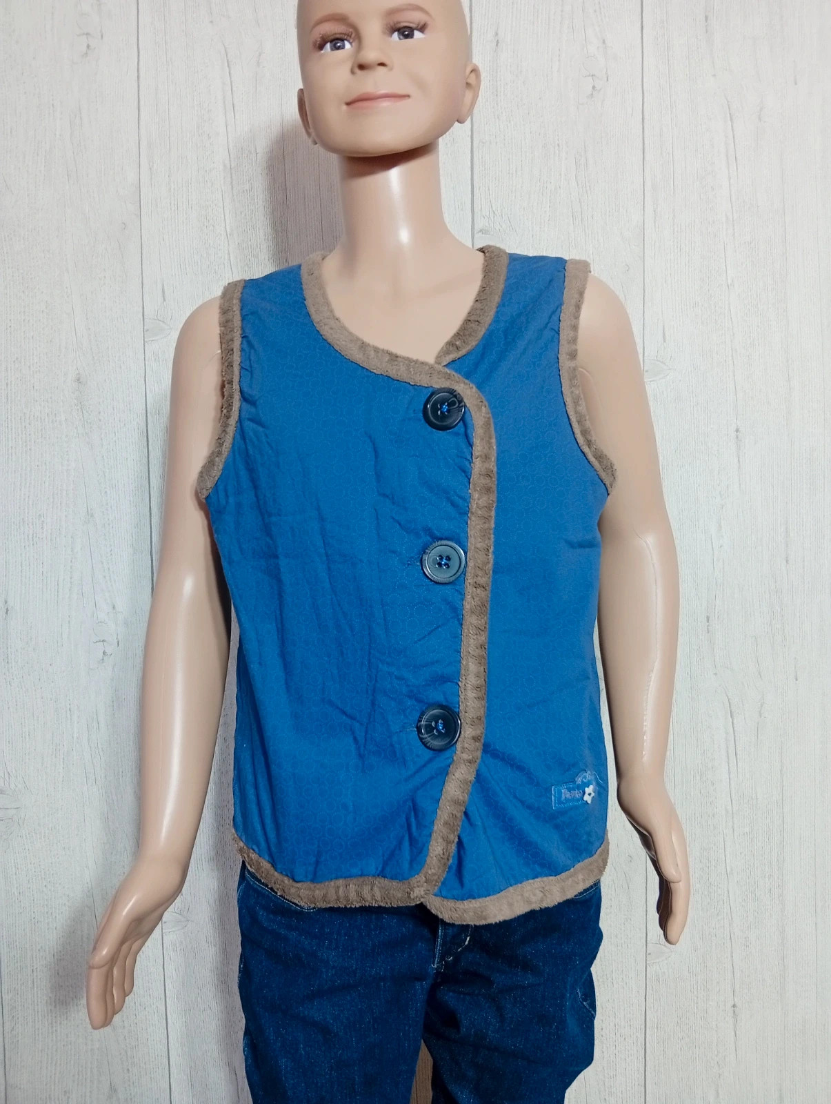 Veste sans manche fille - taille 10 ans - Sergent major - couleur bleu et marron