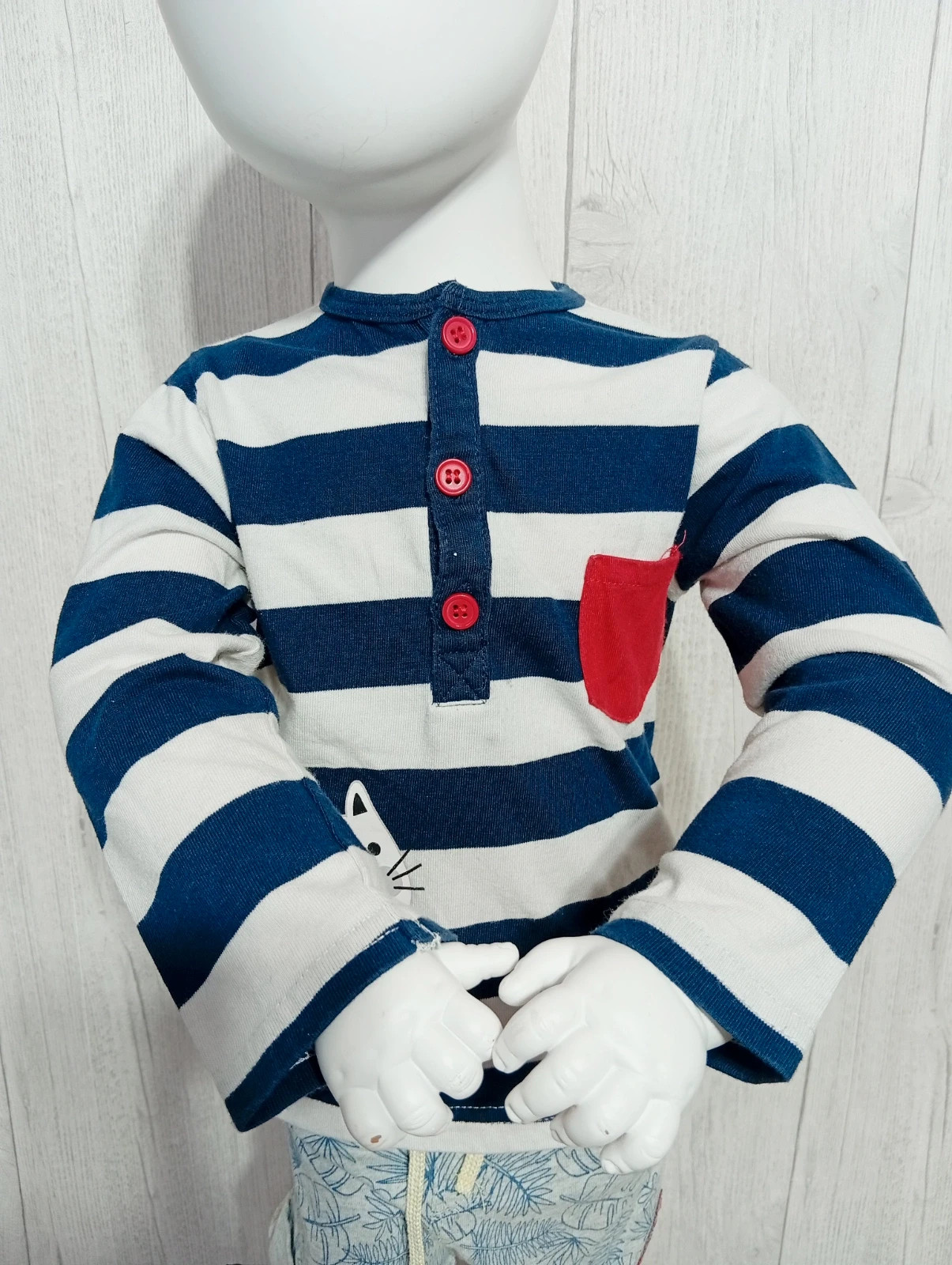 T-shirt manche longue garçon - taille 18 mois - sans marque - couleur marine et blanc – taille 12-18 mois / 80 cm 2