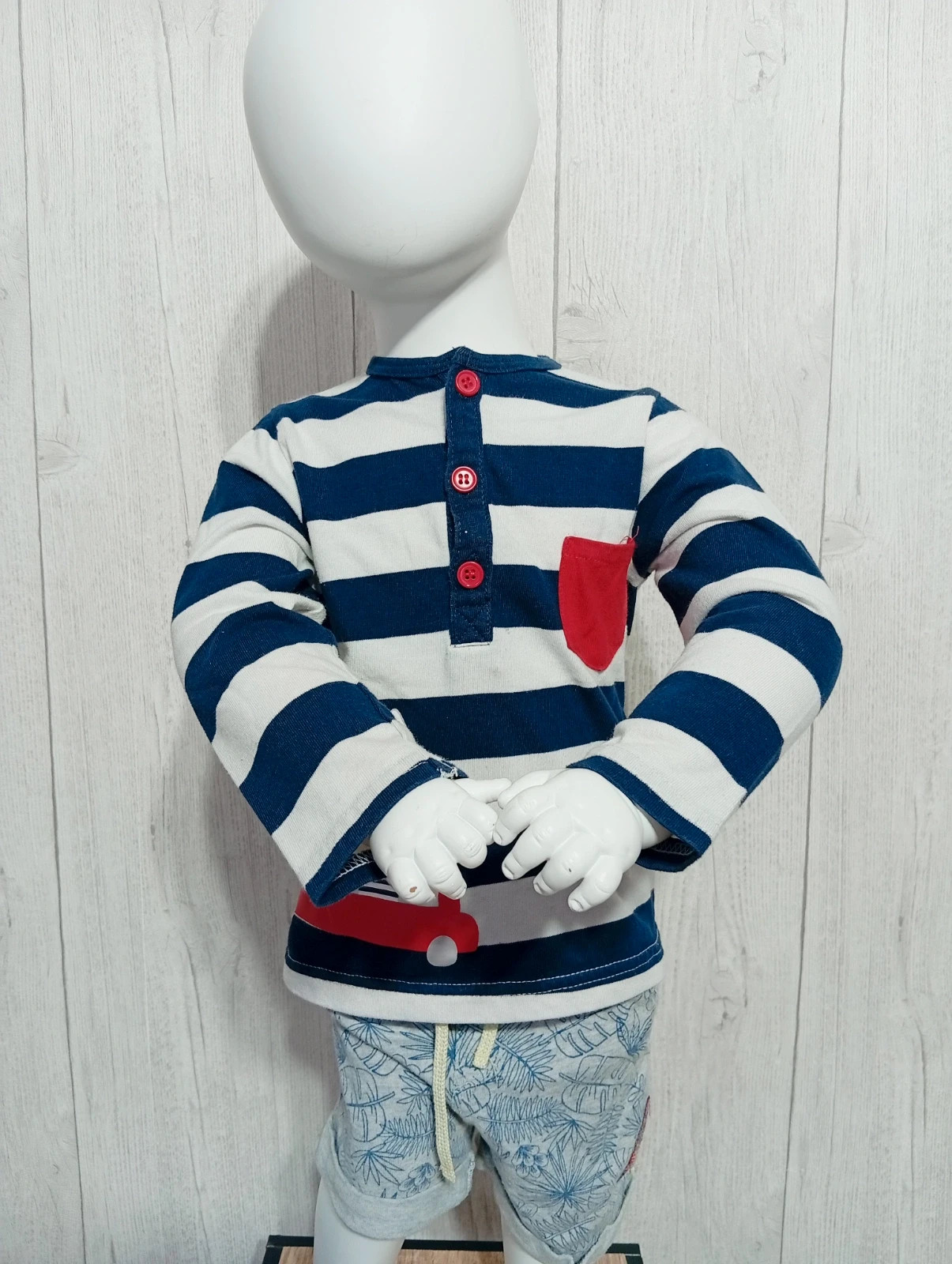 T-shirt manche longue garçon - taille 18 mois - sans marque - couleur marine et blanc – taille 12-18 mois / 80 cm