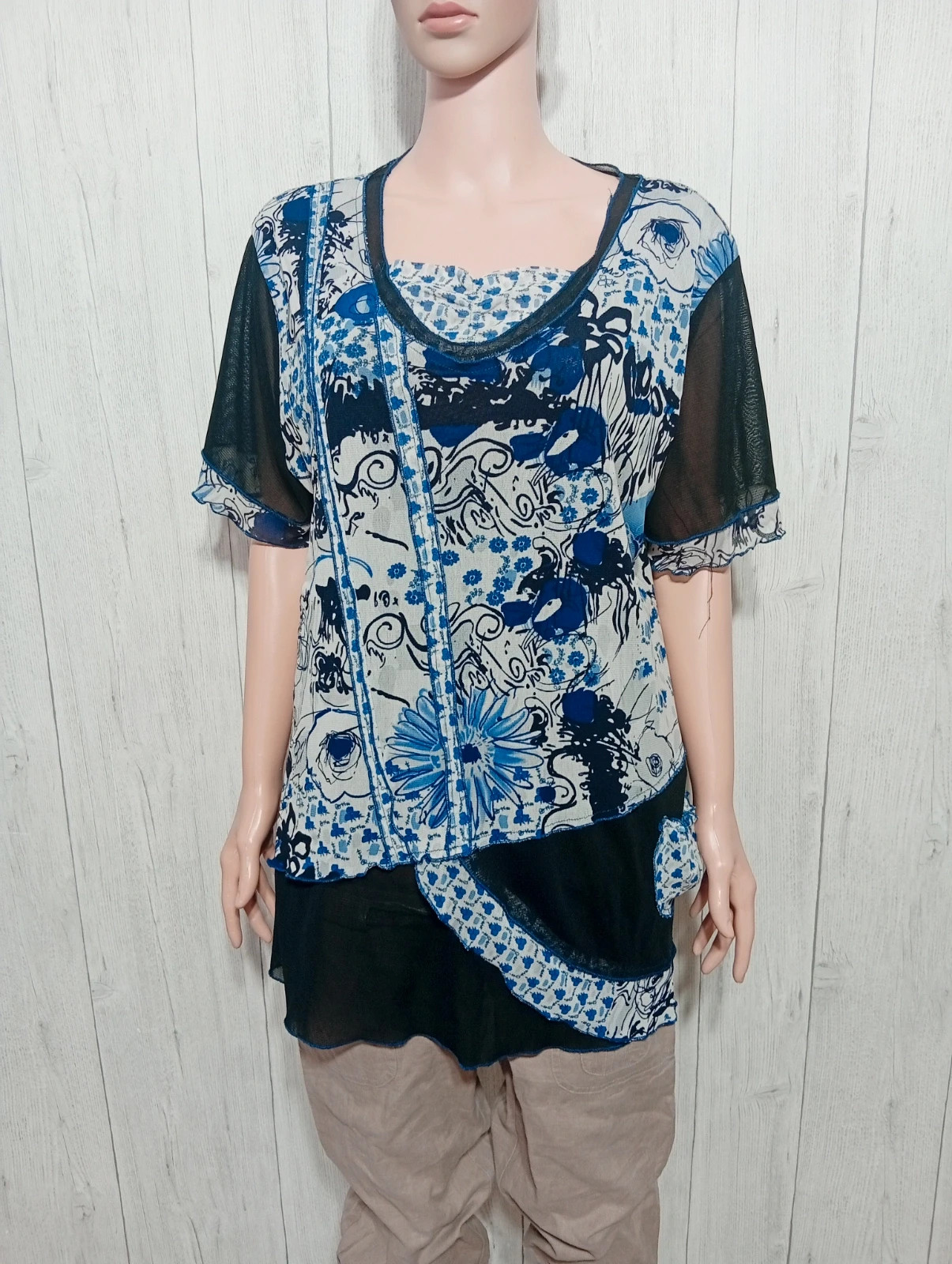 Blouse femme - taille XXL/44 - purplerose - couleur marine et noir