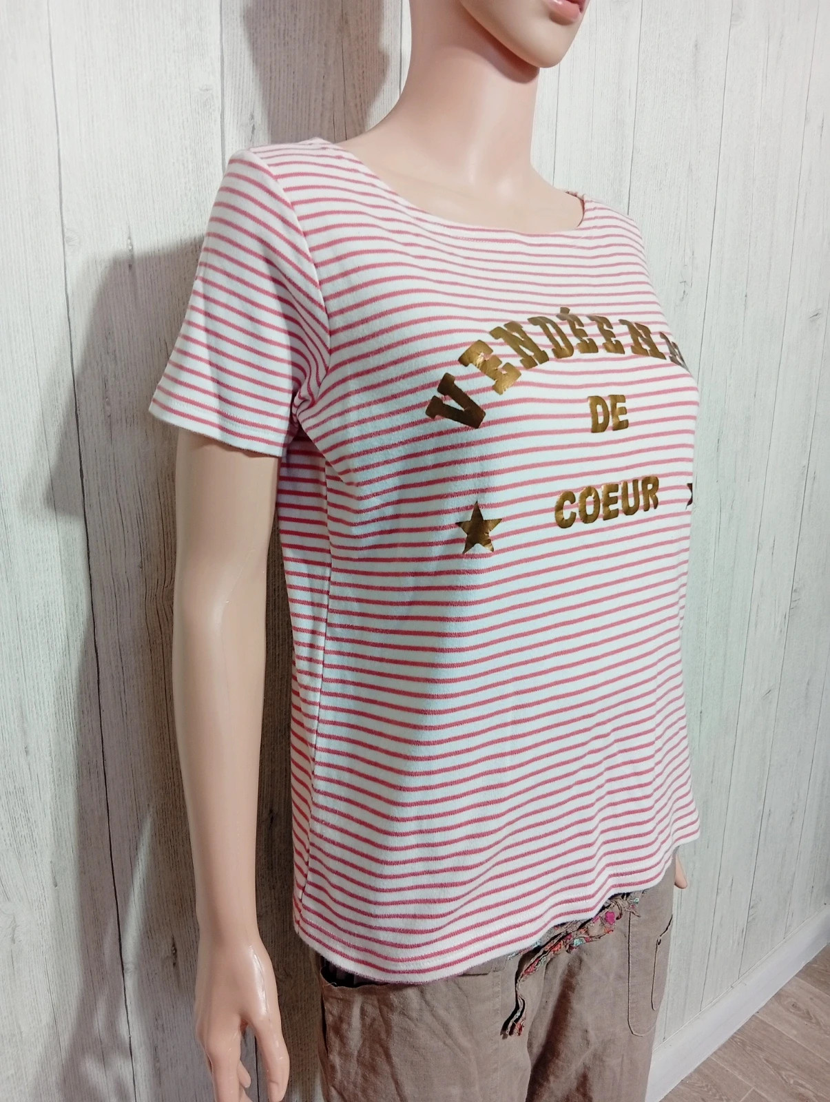 T-shirt manche courte femme - taille XL/42 - La mouette - couleur corail et blanc – La mouette – taille XL / 42 / 14 4